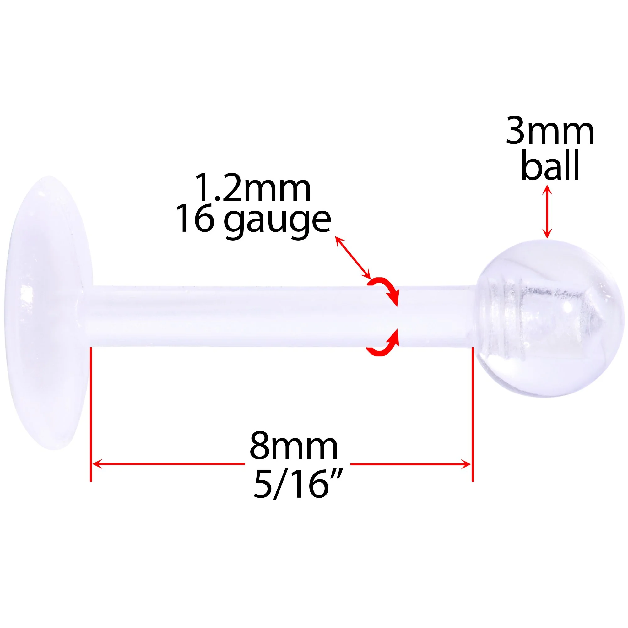 16G 5/16 Clear Flexible Bioplast Labret Monroe Tragus Retainer - Image 3