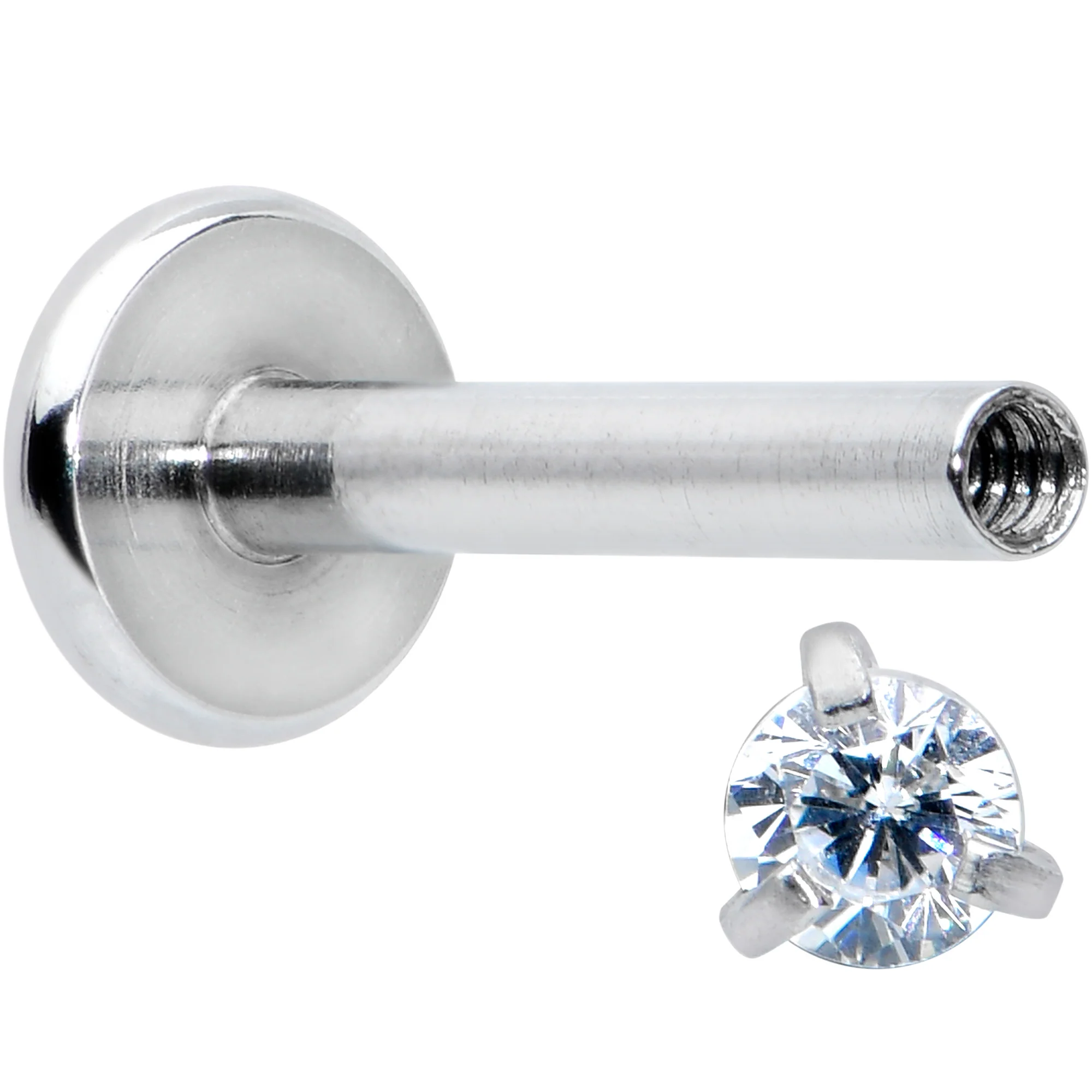16G 5/16 Clear Gem 2mm Internally Threaded Labret Monroe Tragus - Image 3