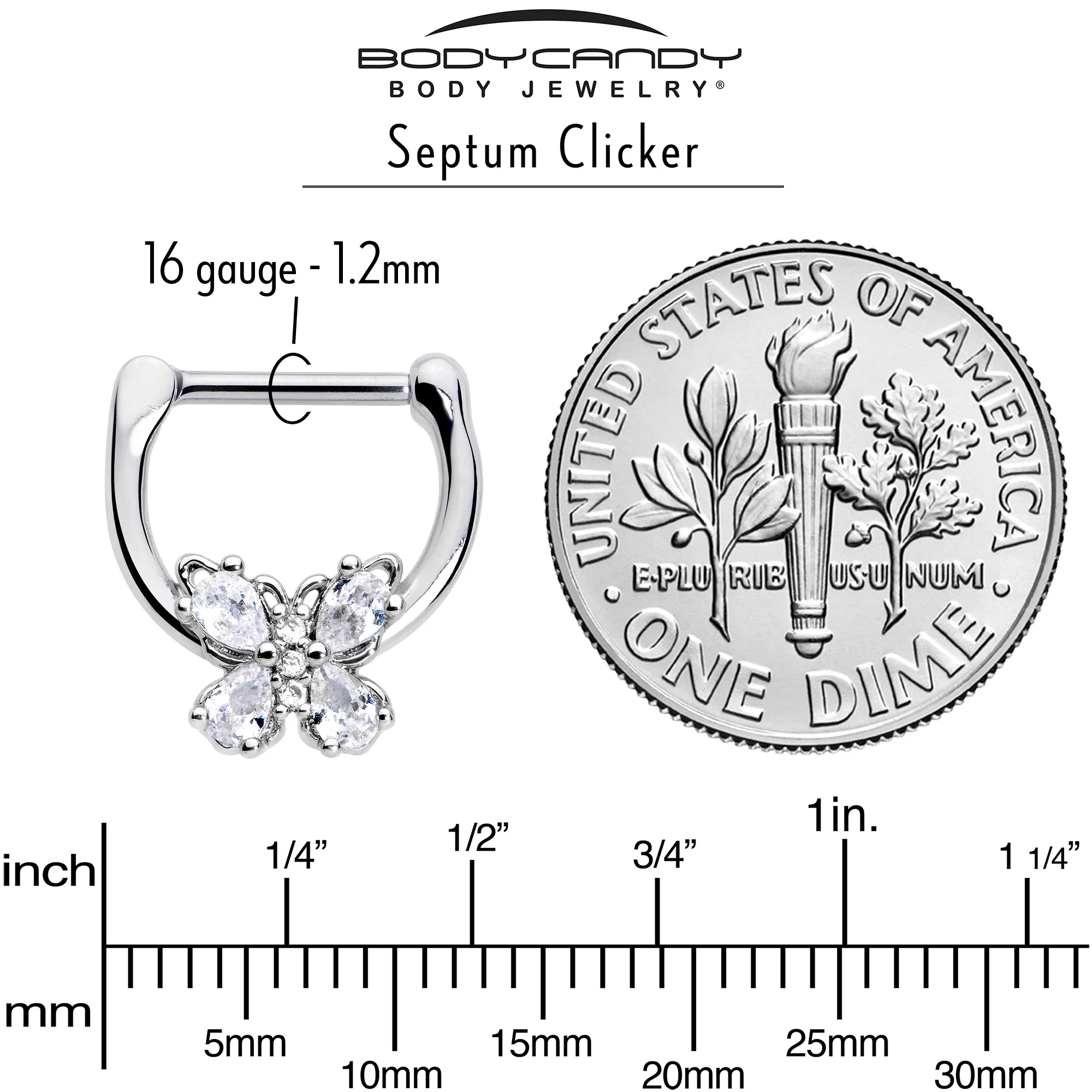 16G 5/16 Clear Gem Baroque Beauty Butterfly Cartilage Clicker - Image 4