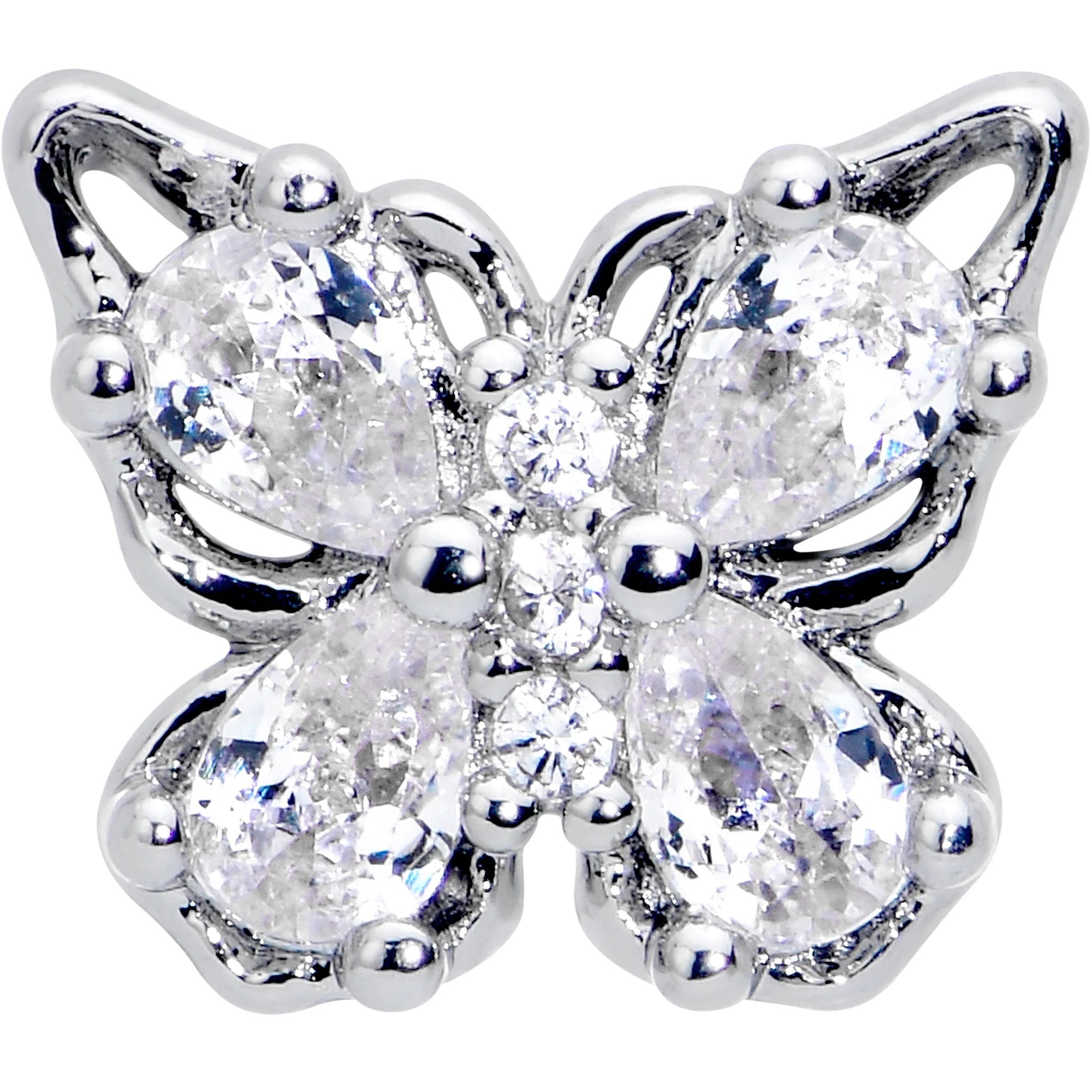 16G 5/16 Clear Gem Baroque Butterfly Internally Threaded Labret - Image 2
