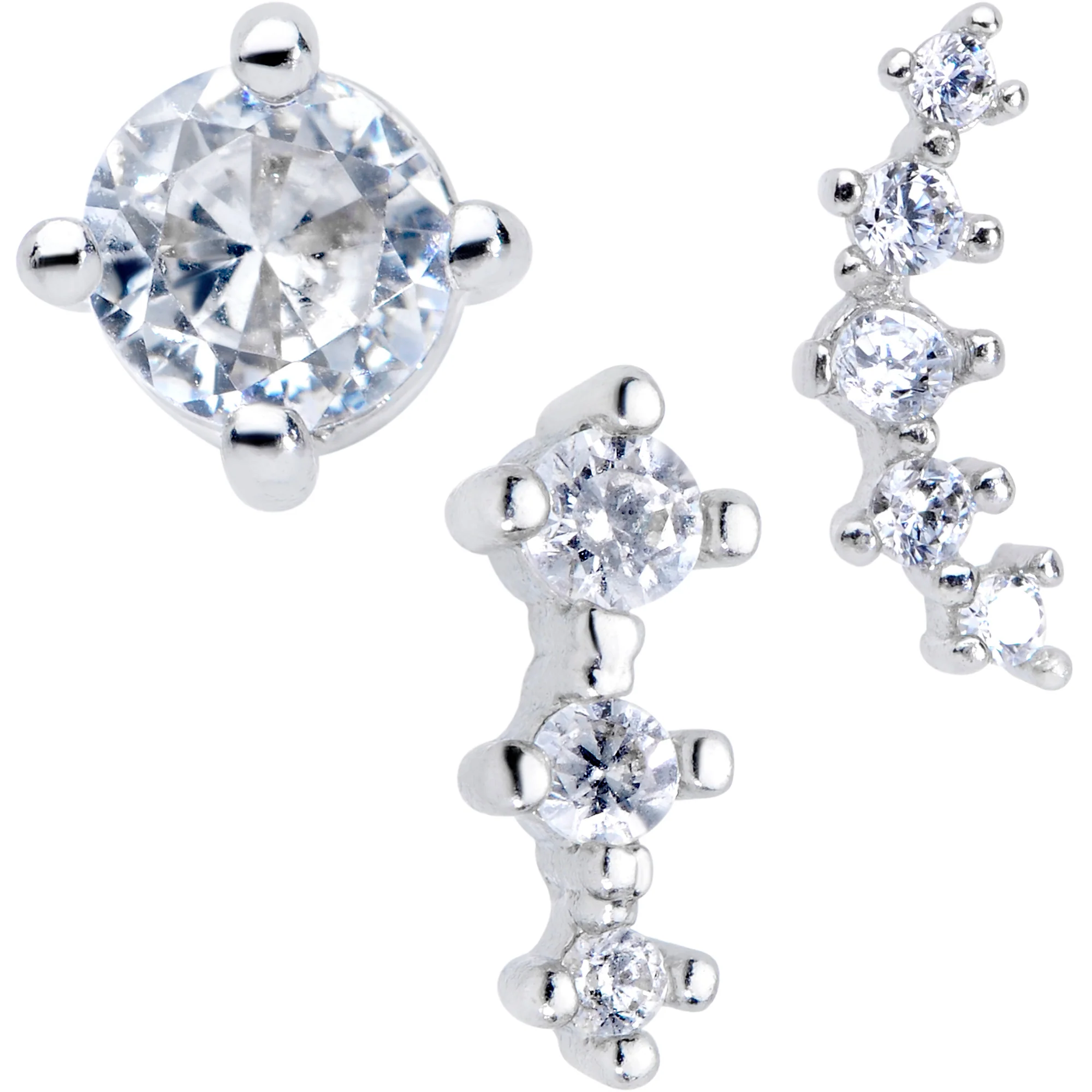 16G 5/16 Clear Gem Bioplast Curves Labret Monroe Tragus Set of 3 - Image 2