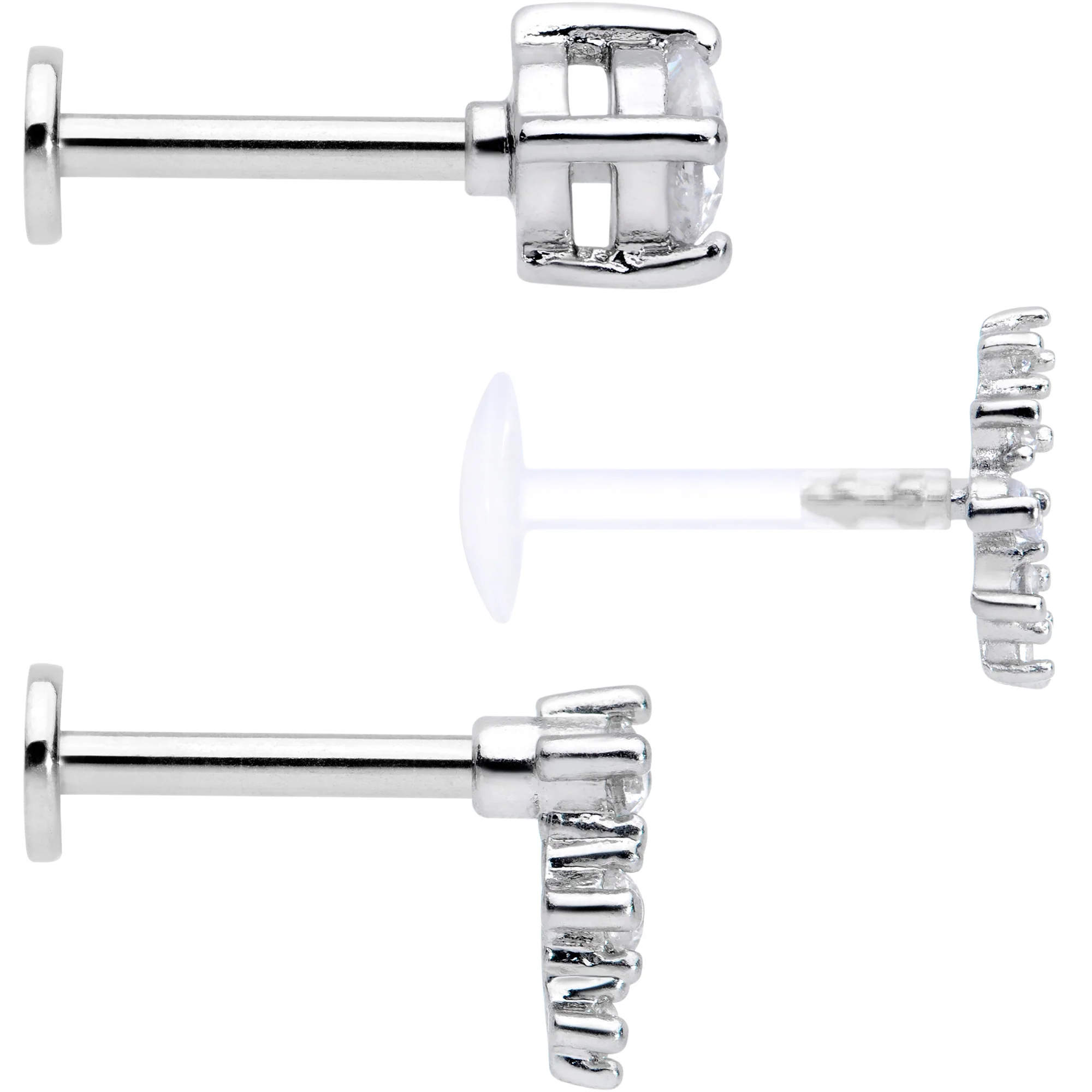 16G 5/16 Clear Gem Bioplast Curves Labret Monroe Tragus Set of 3 - Image 3