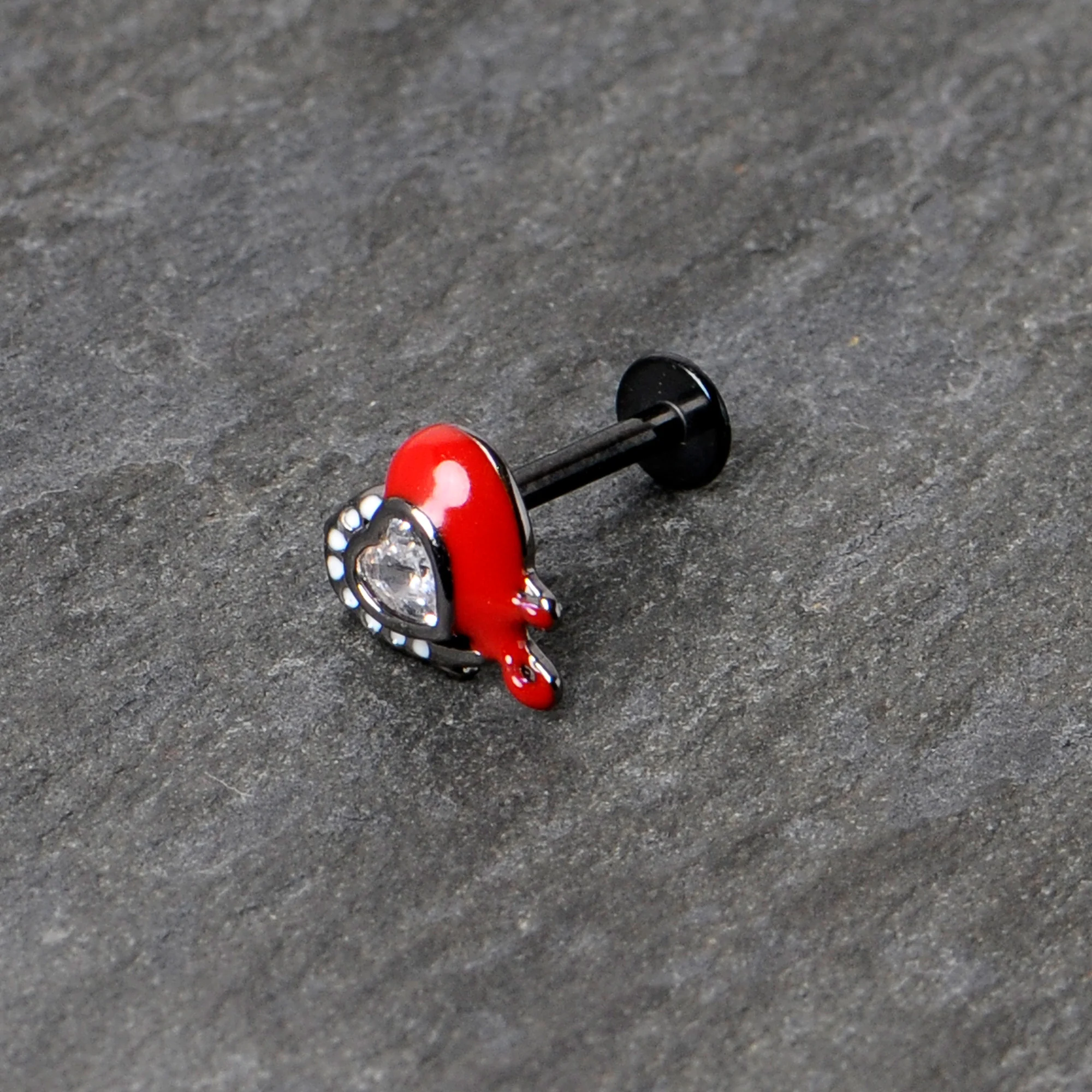16G 5/16 Clear Gem Black Bleeding Heart Labret Monroe Tragus - Image 7