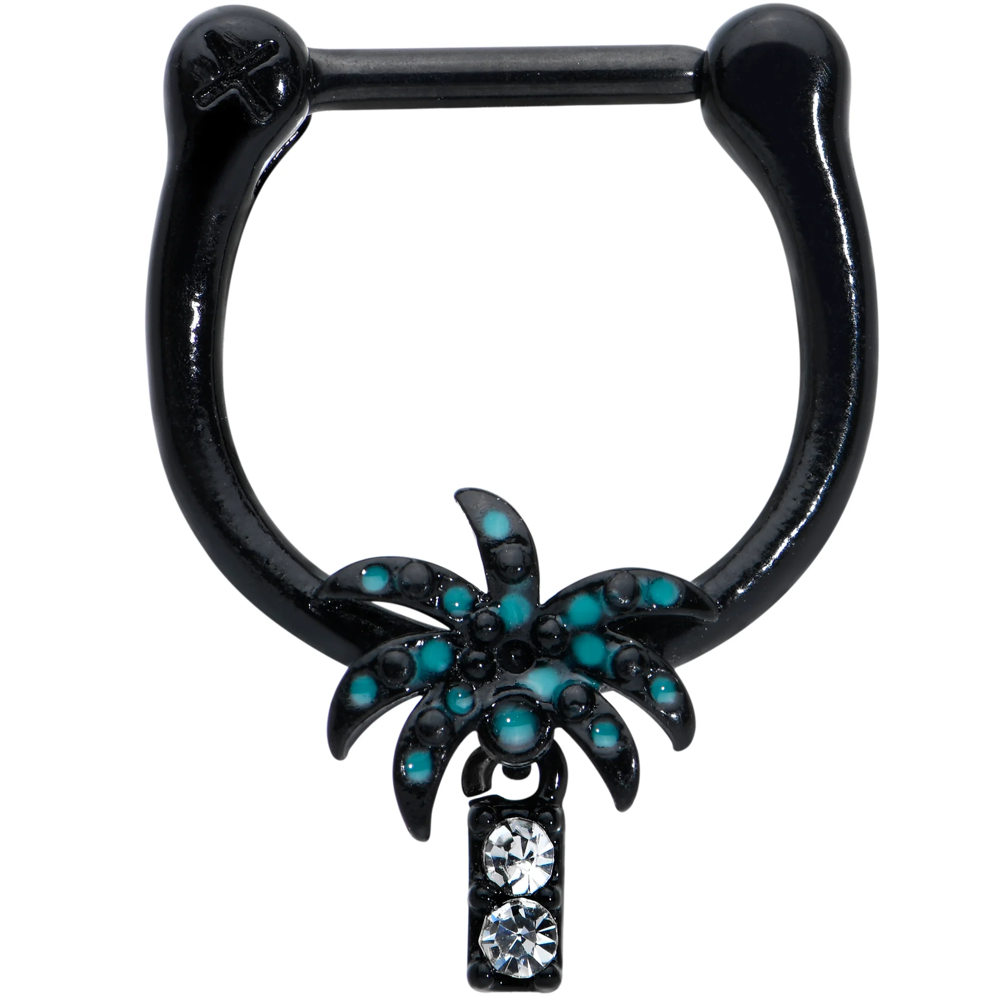 16G 5/16 Clear Gem Black Night Palm Tree Dangle Cartilage Clicker