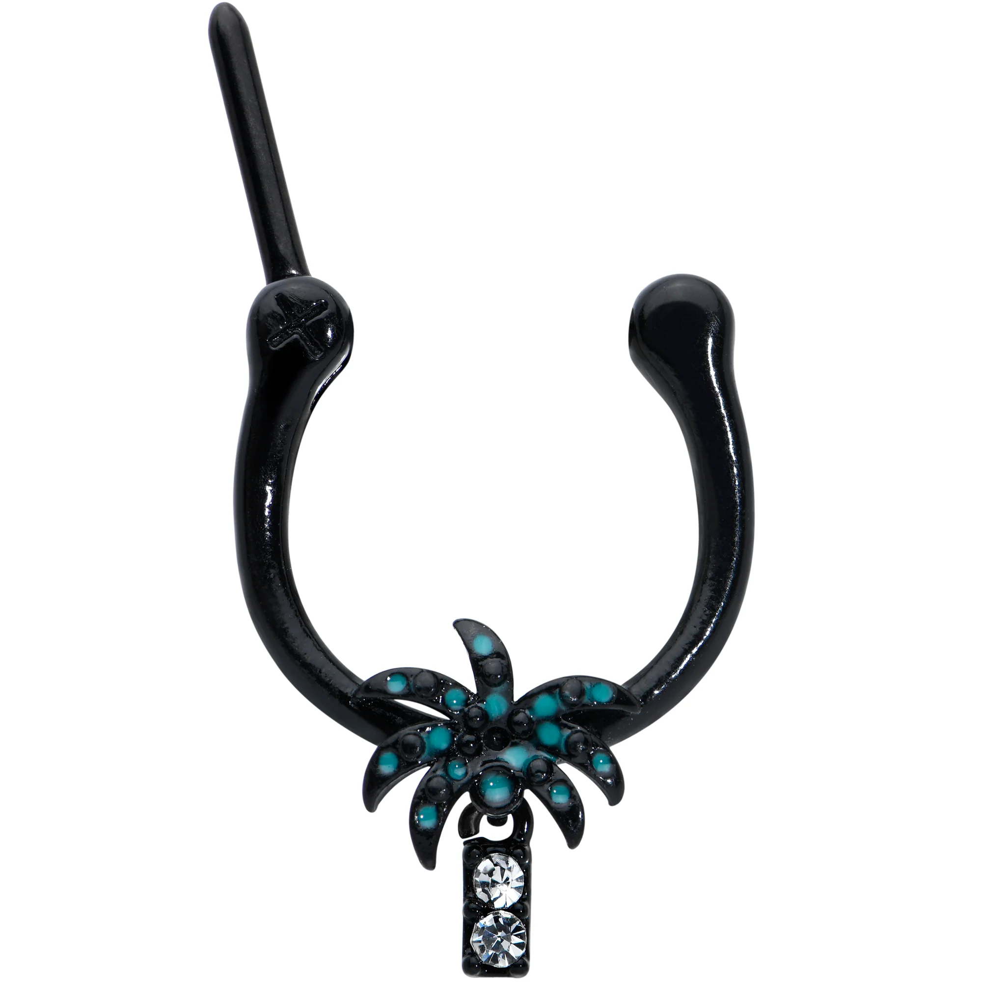 16G 5/16 Clear Gem Black Night Palm Tree Dangle Cartilage Clicker - Image 2