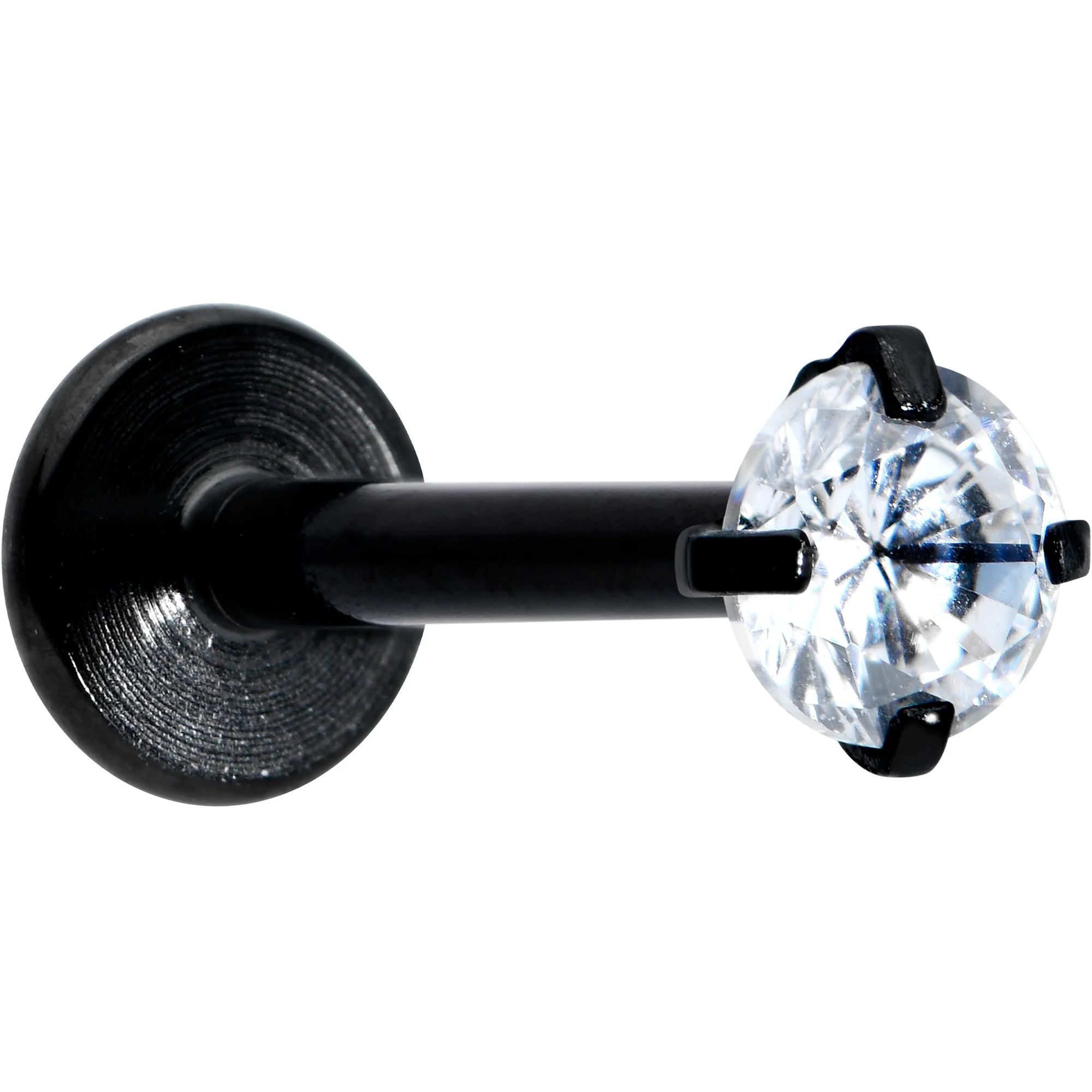 16G 5/16 Clear Gem Black Round End Internally Threaded Labret Tragus