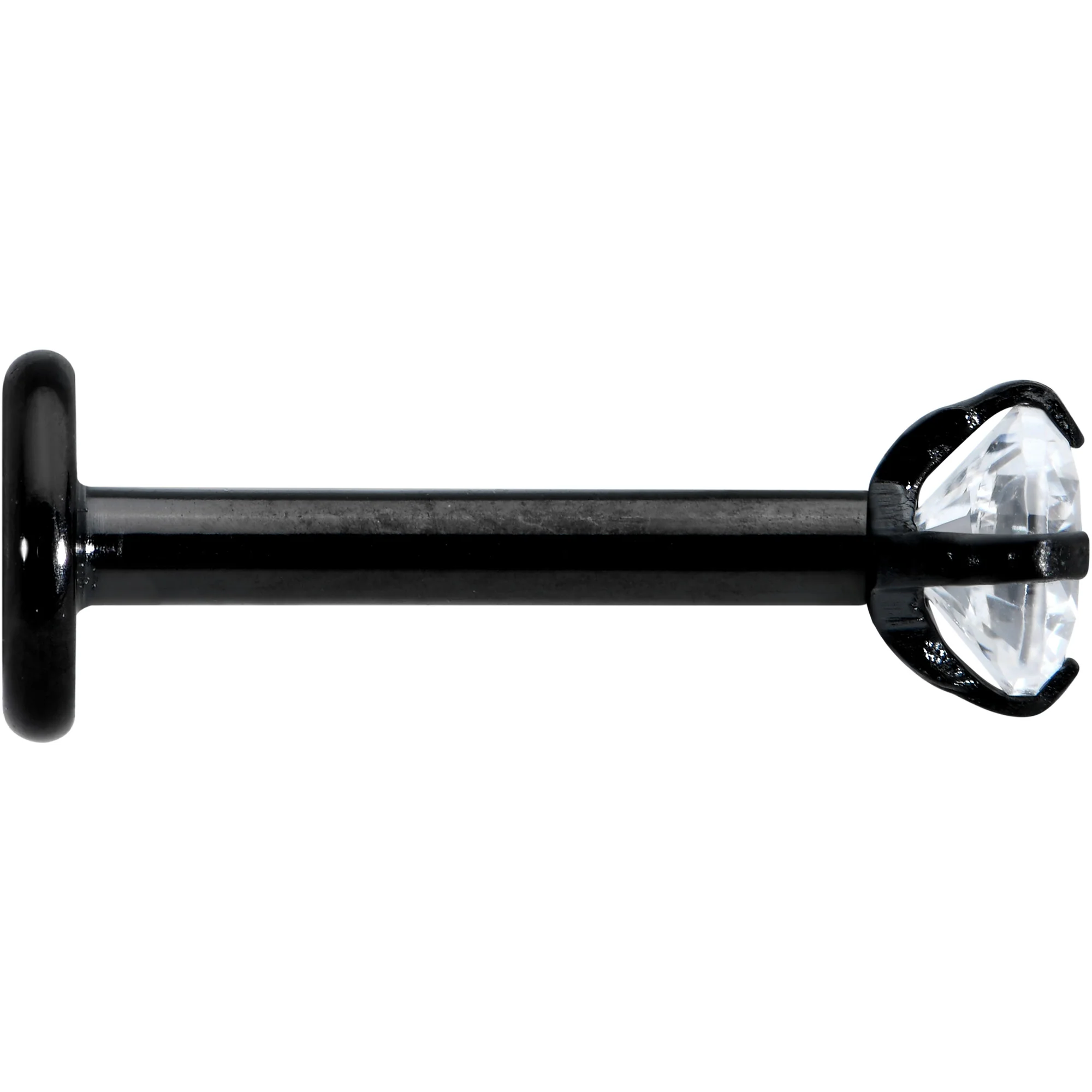 16G 5/16 Clear Gem Black Round End Internally Threaded Labret Tragus - Image 3