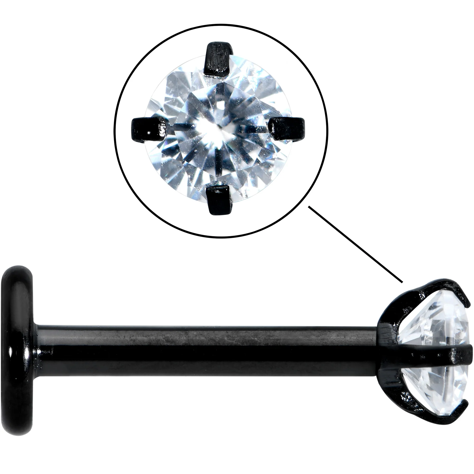 16G 5/16 Clear Gem Black Round End Internally Threaded Labret Tragus - Image 4