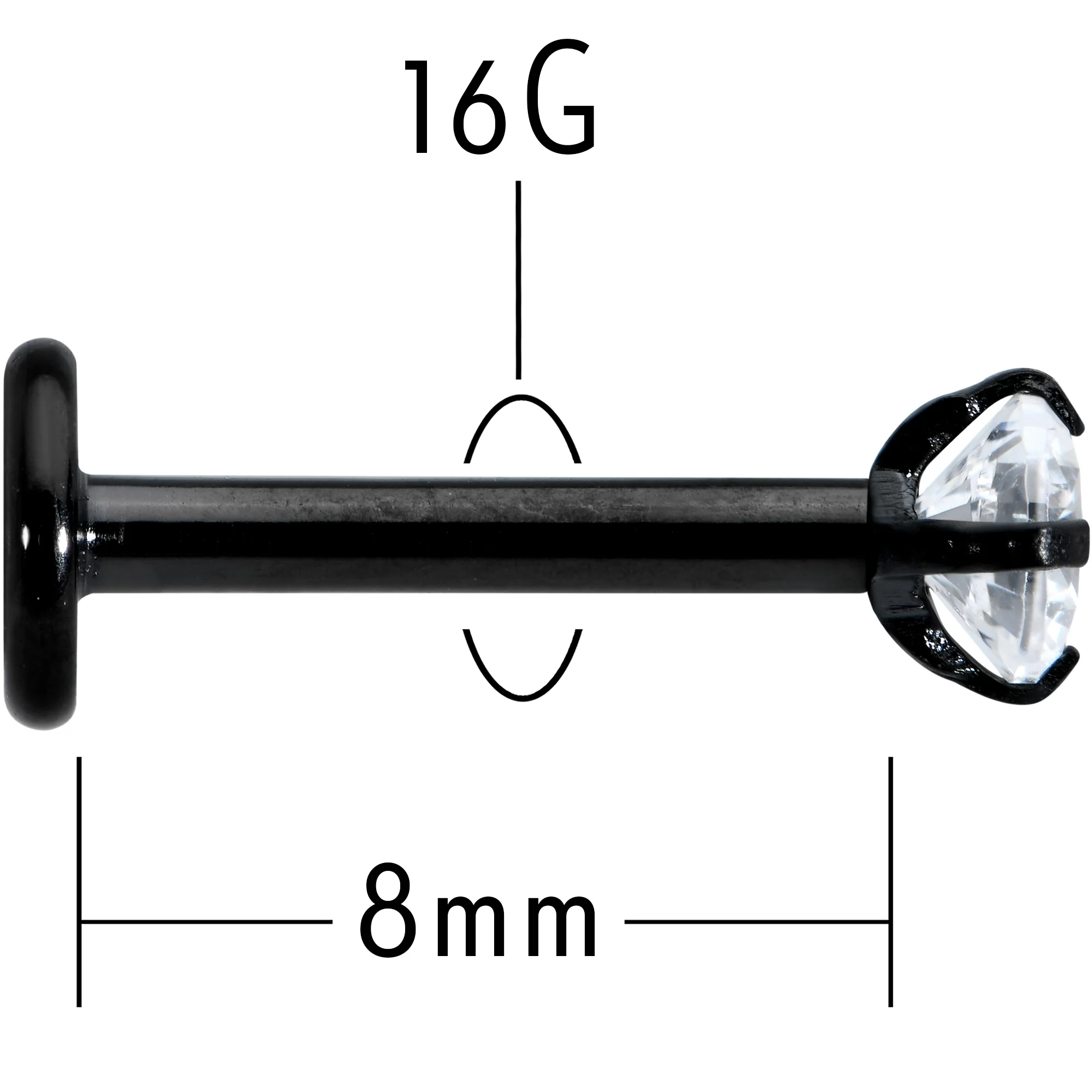16G 5/16 Clear Gem Black Round End Internally Threaded Labret Tragus - Image 6
