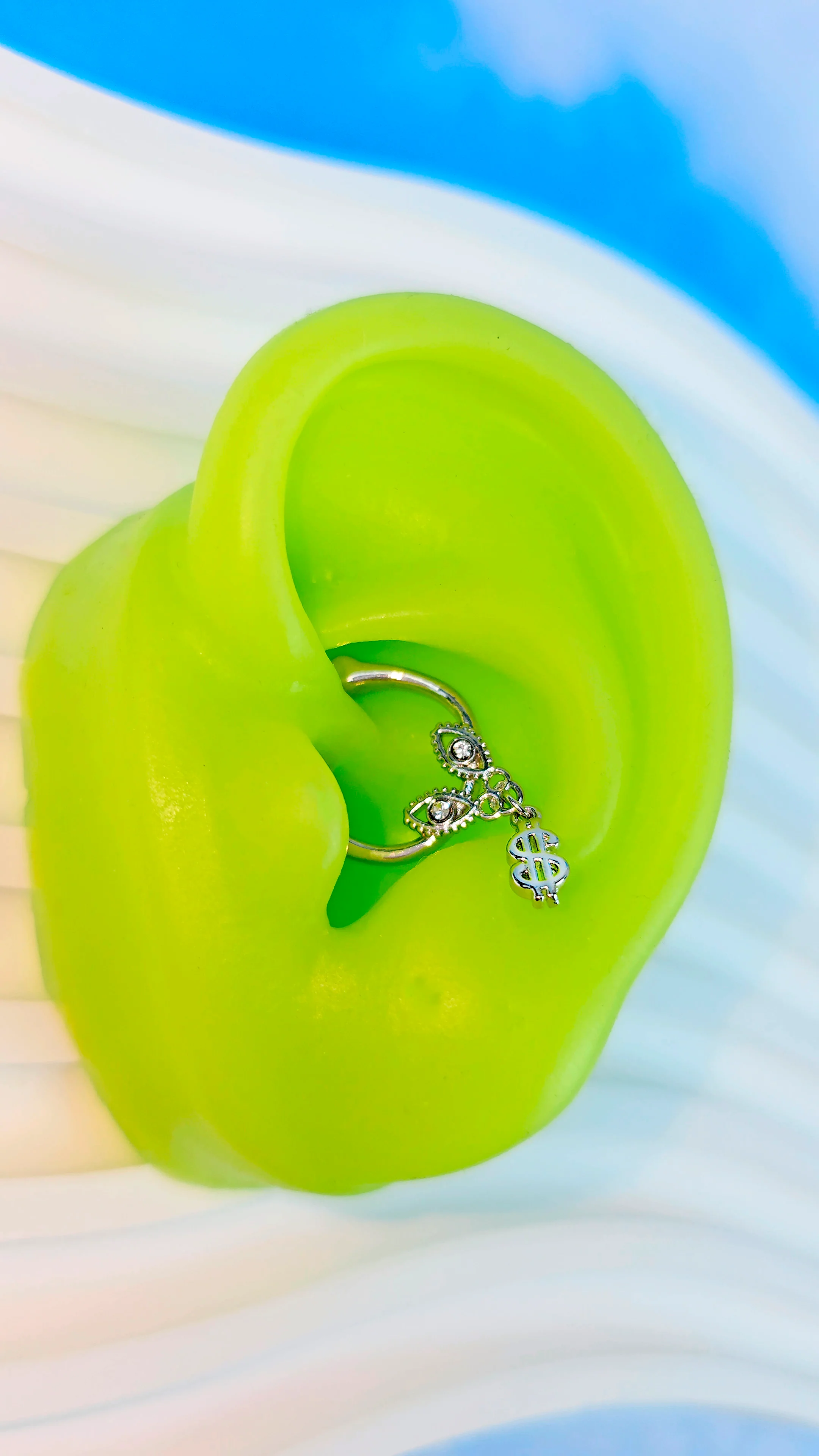 16G 5/16 Clear Gem Dollar Sign Dangle Hinged Segment Ring