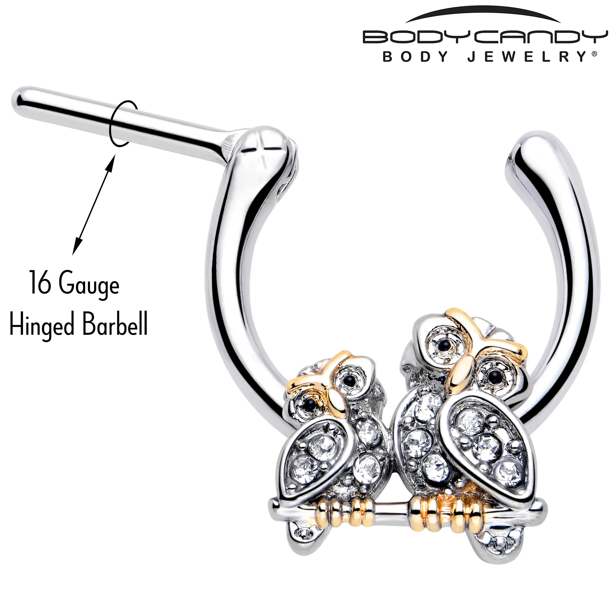 16G 5/16 Clear Gem Evening Owls Cartilage Clicker - Image 3