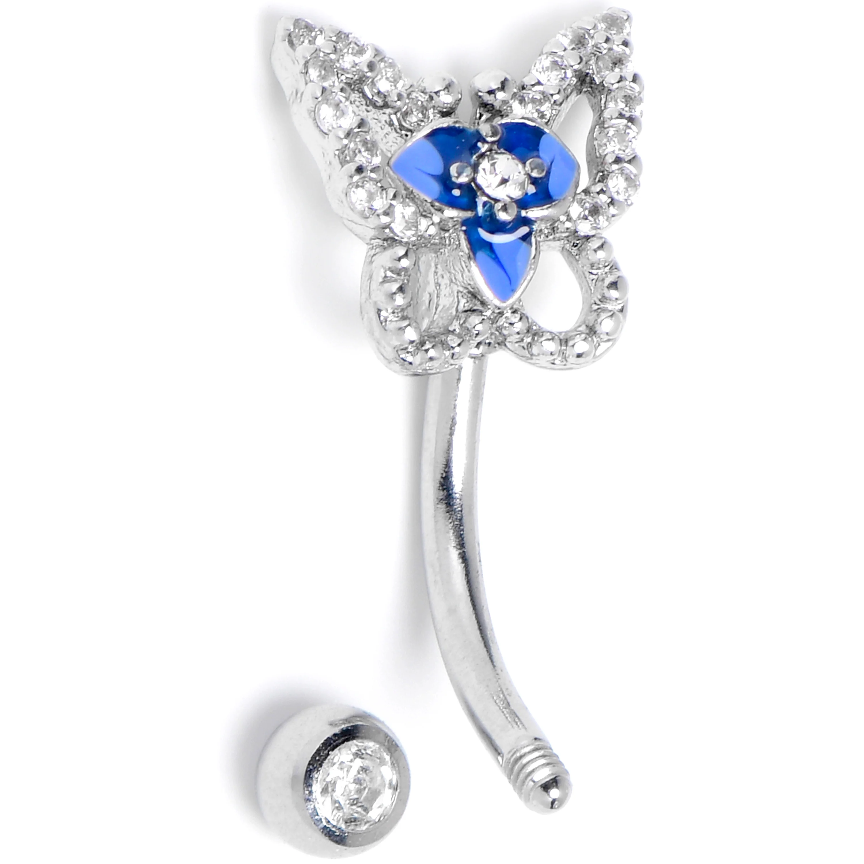 16G 5/16 Clear Gem Fabulous Butterfly Blue Curved Eyebrow Ring - Image 2
