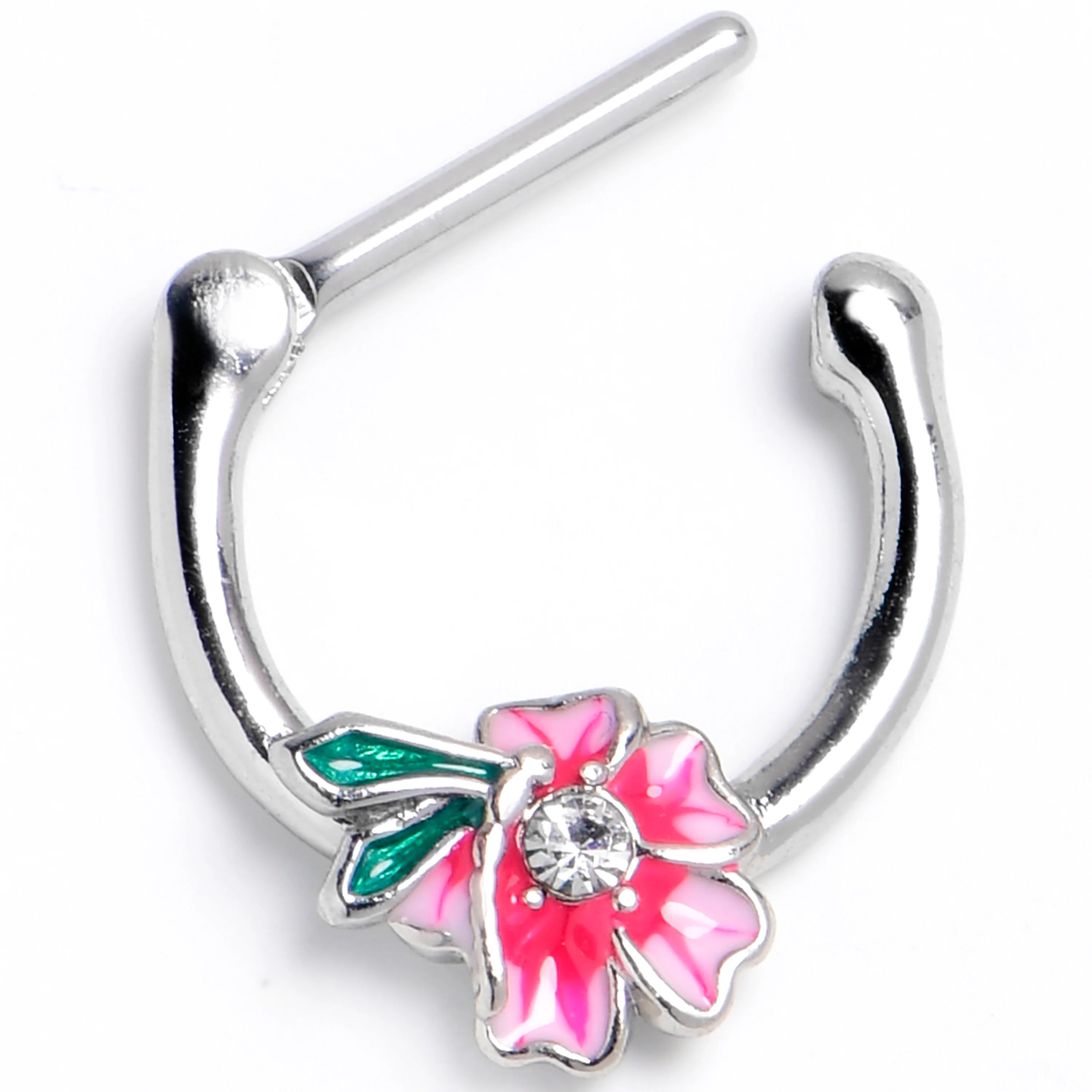16G 5/16 Clear Gem Faerie Flower Pink Cartilage Clicker