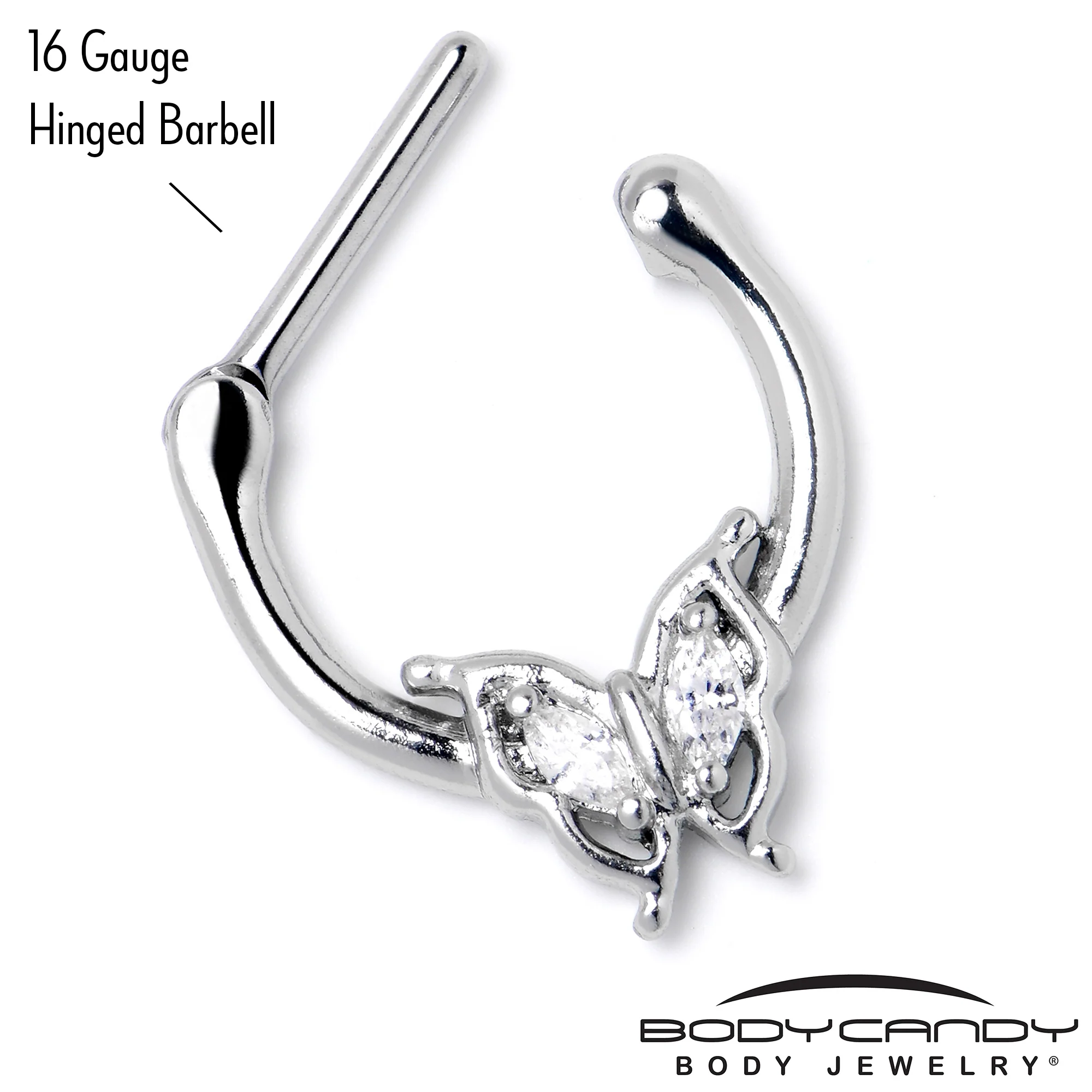 16G 5/16 Clear Gem Fancy Fab Butterfly Cartilage Clicker - Image 4