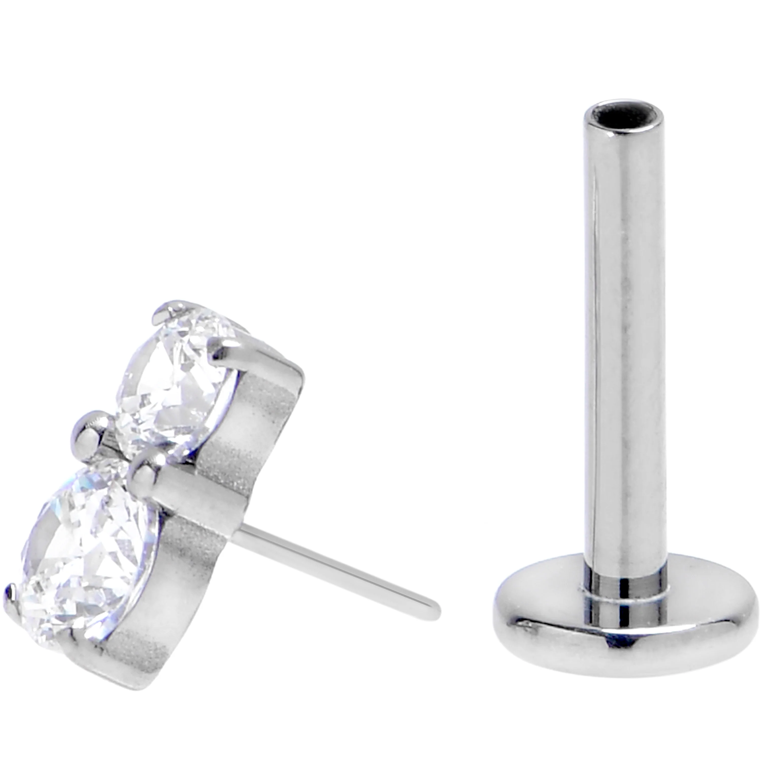 16G 5/16 Clear Gem G23 Titanium Threadless Push In Labret Tragus - Image 2