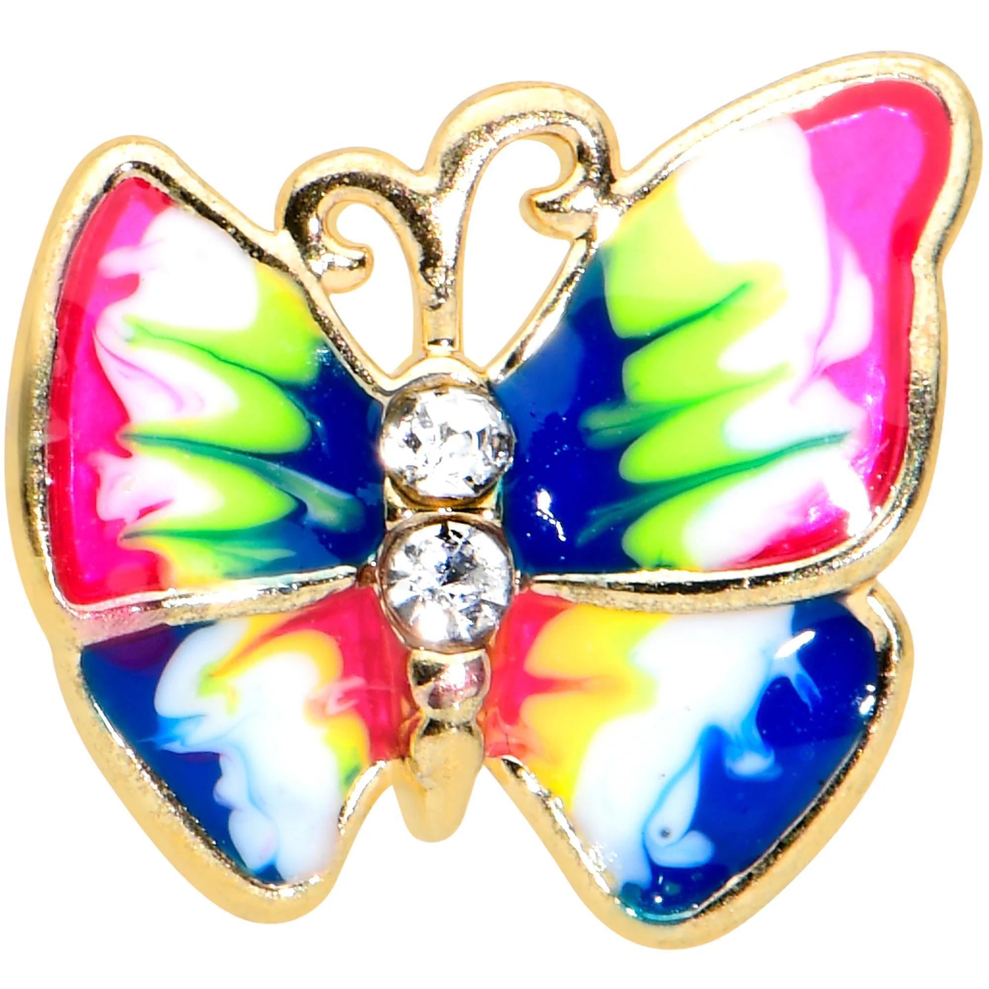 16G 5/16 Clear Gem Gold Hue Bright Butterfly Labret Monroe Tragus - Image 2