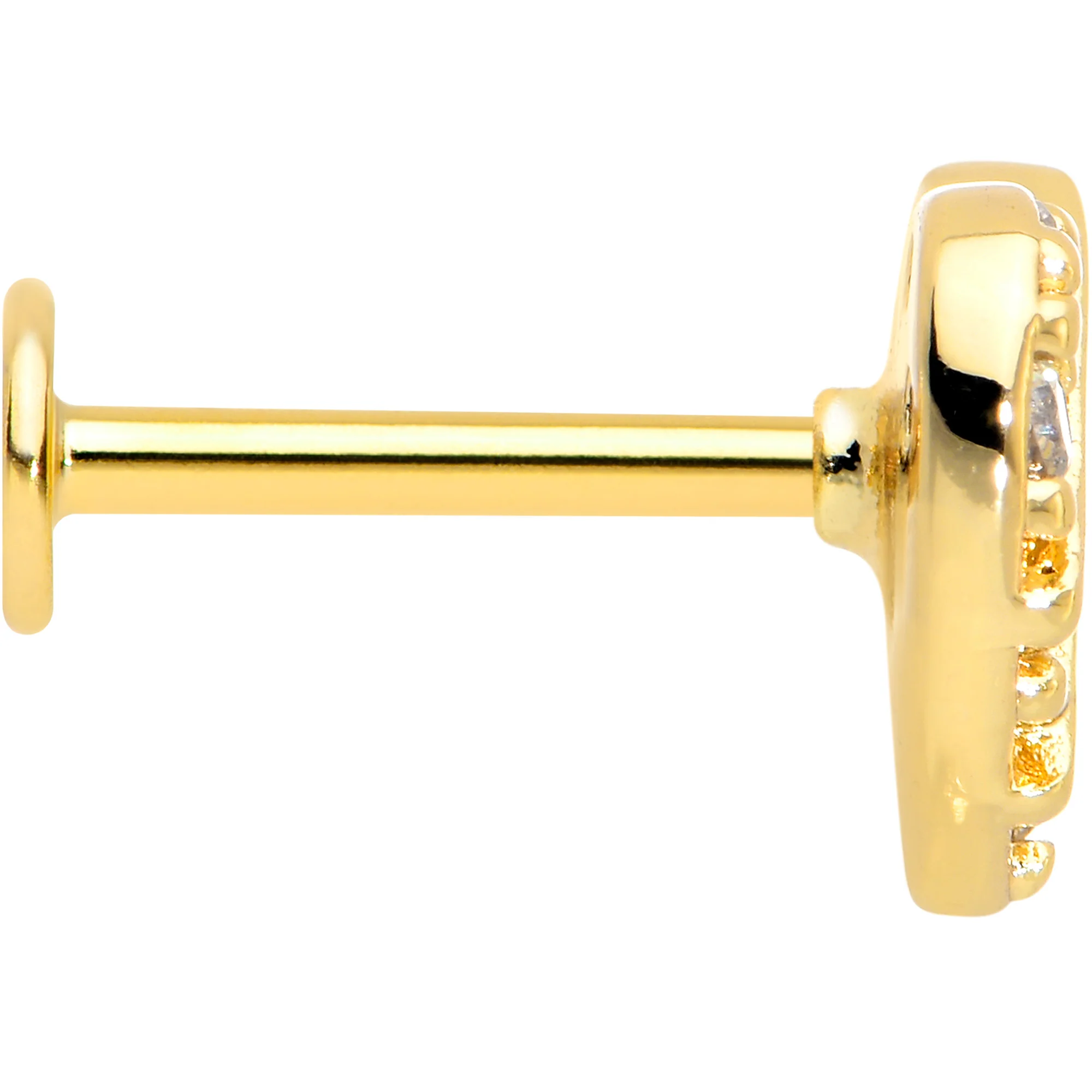 16G 5/16 Clear Gem Gold Hue Lattice Heart Internally Threaded Labret - Image 3