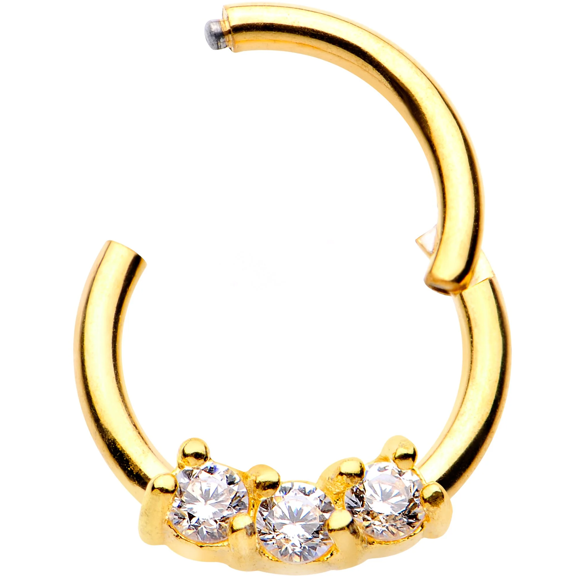 16G 5/16 Clear Gem Gold PVD Hinged Segment Ring Circular Barbell - Image 2