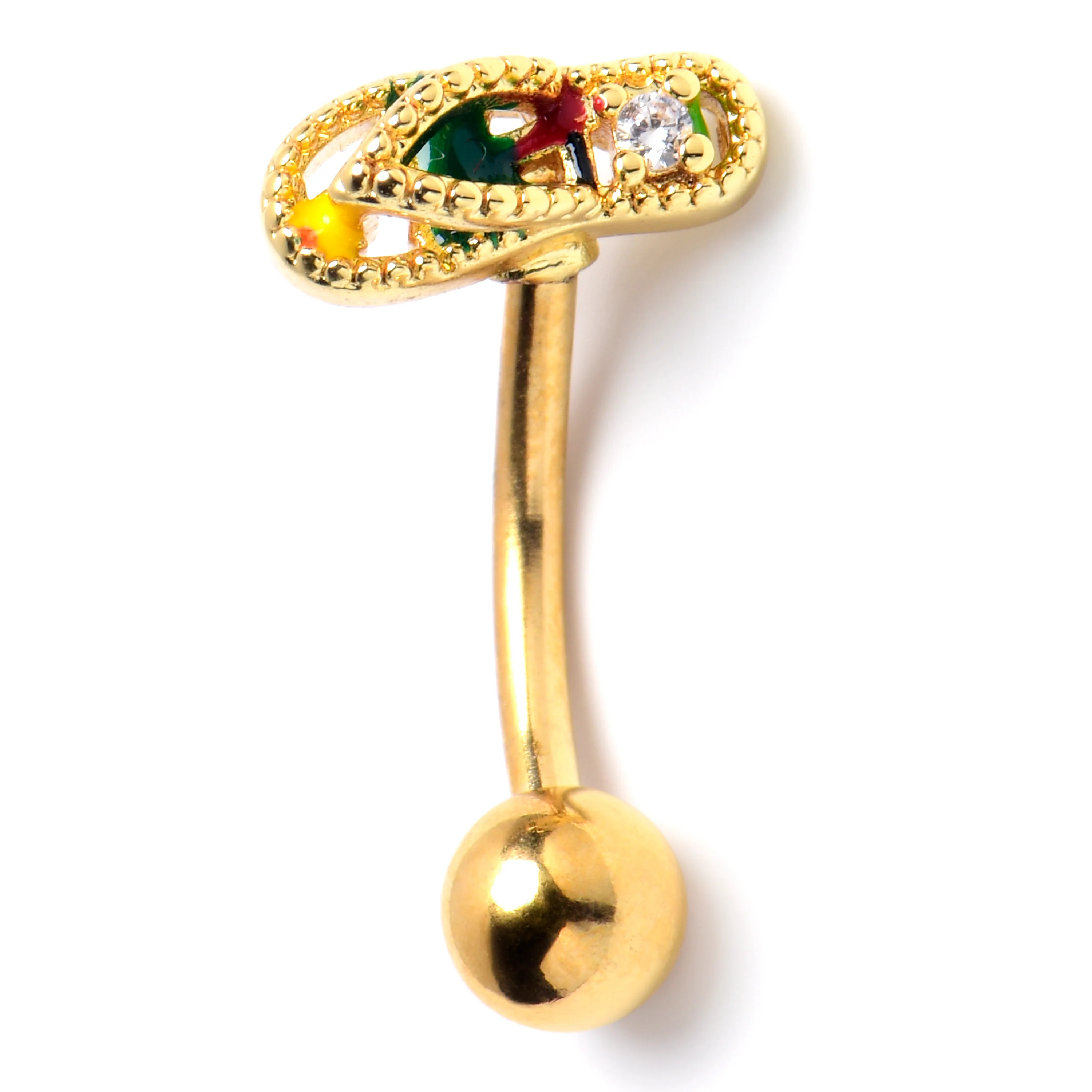 16G 5/16 Clear Gem Gold Tone Beach Sandal Curved Eyebrow Ring