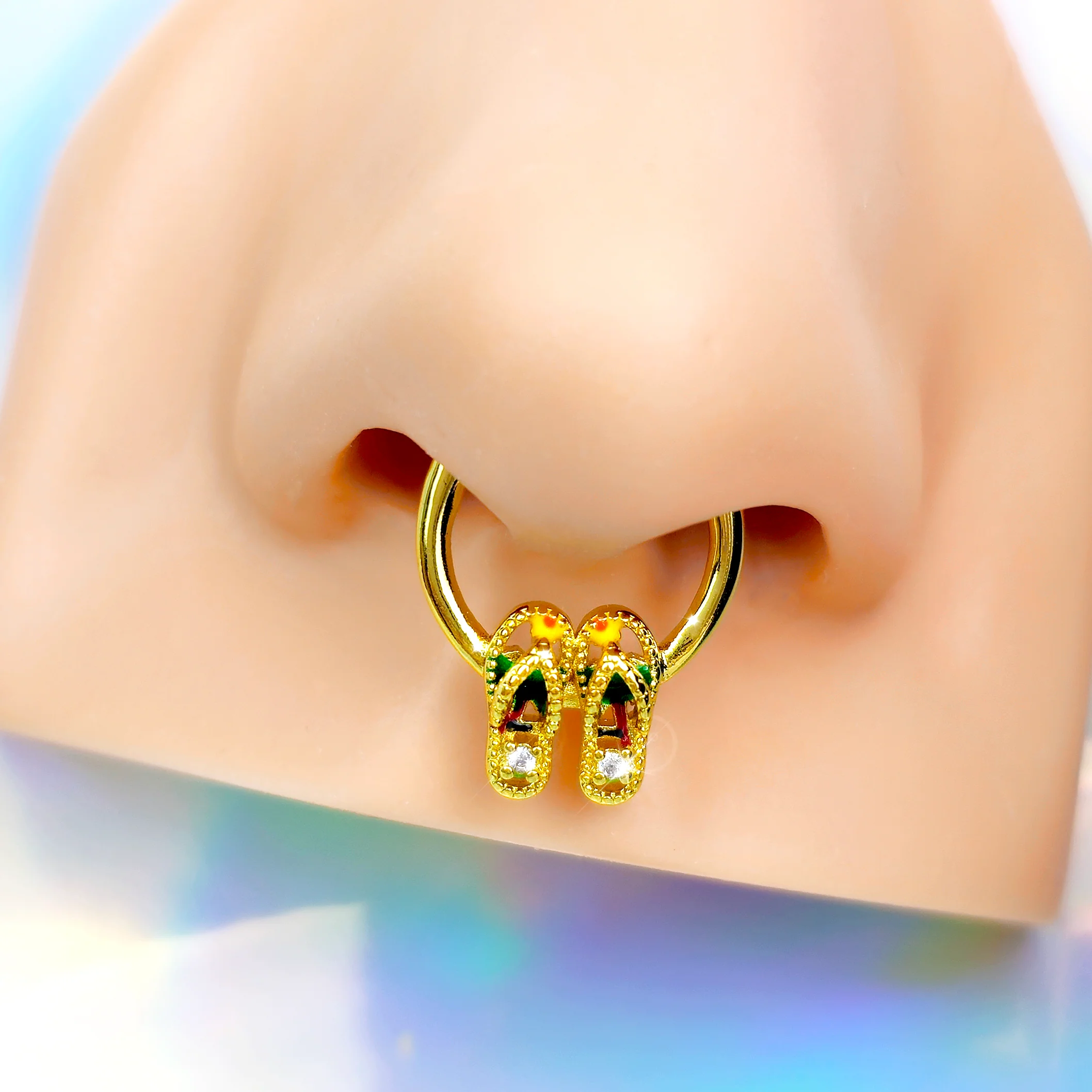 16G 5/16 Clear Gem Gold Tone Beach Sandals Cartilage Clicker - Image 2
