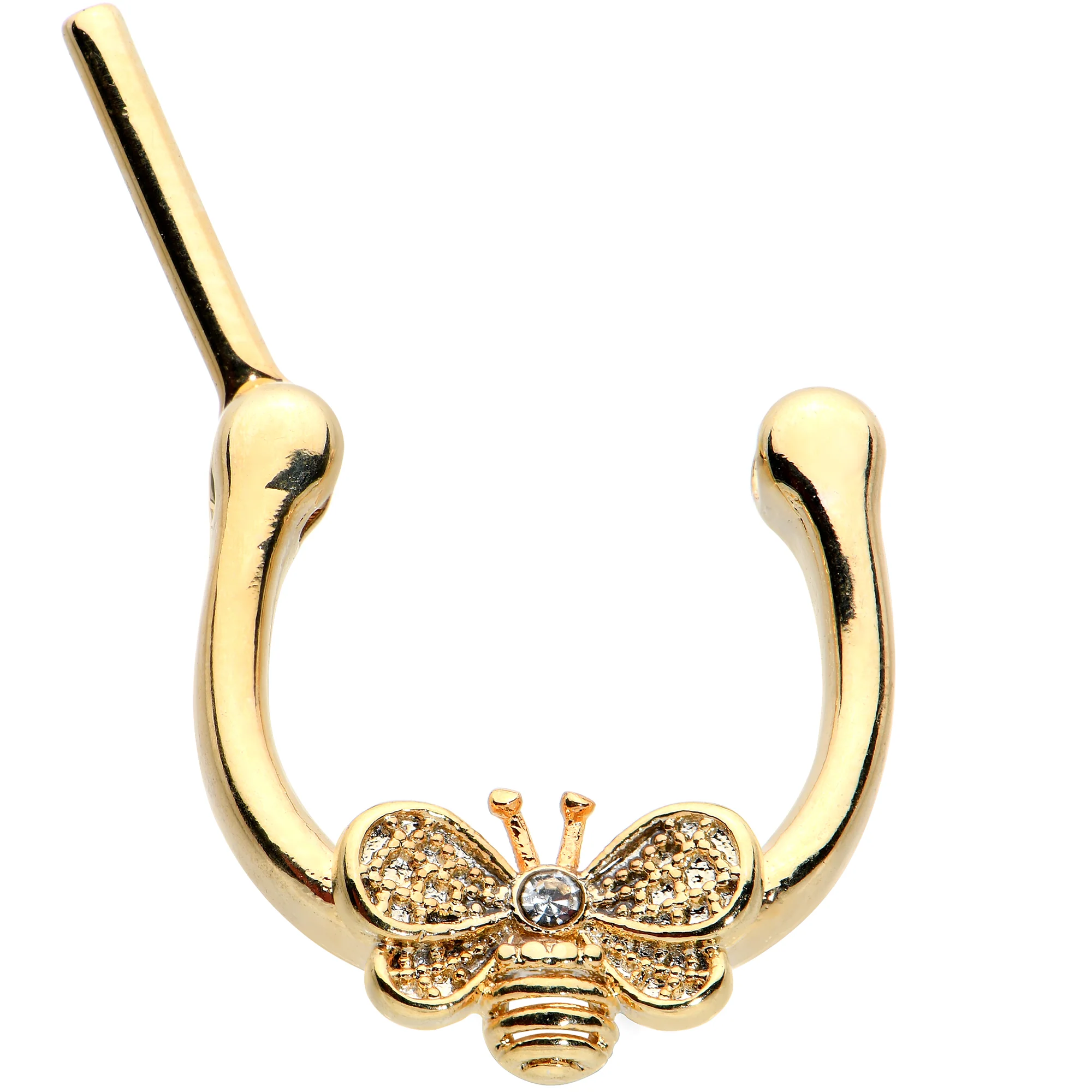 16G 5/16 Clear Gem Gold Tone Beauty Bee Cartilage Clicker - Image 2
