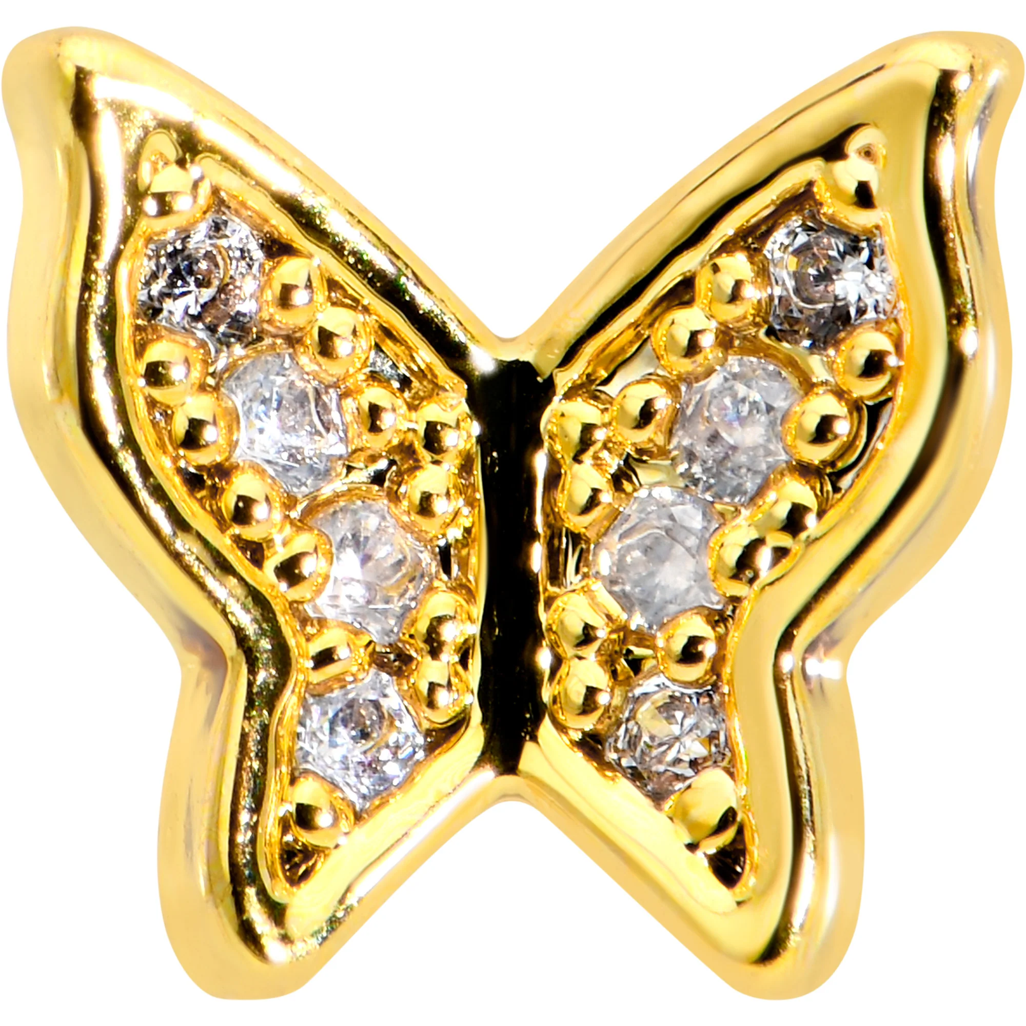 16G 5/16 Clear Gem Gold Tone Butterfly Internally Threaded Labret - Image 2
