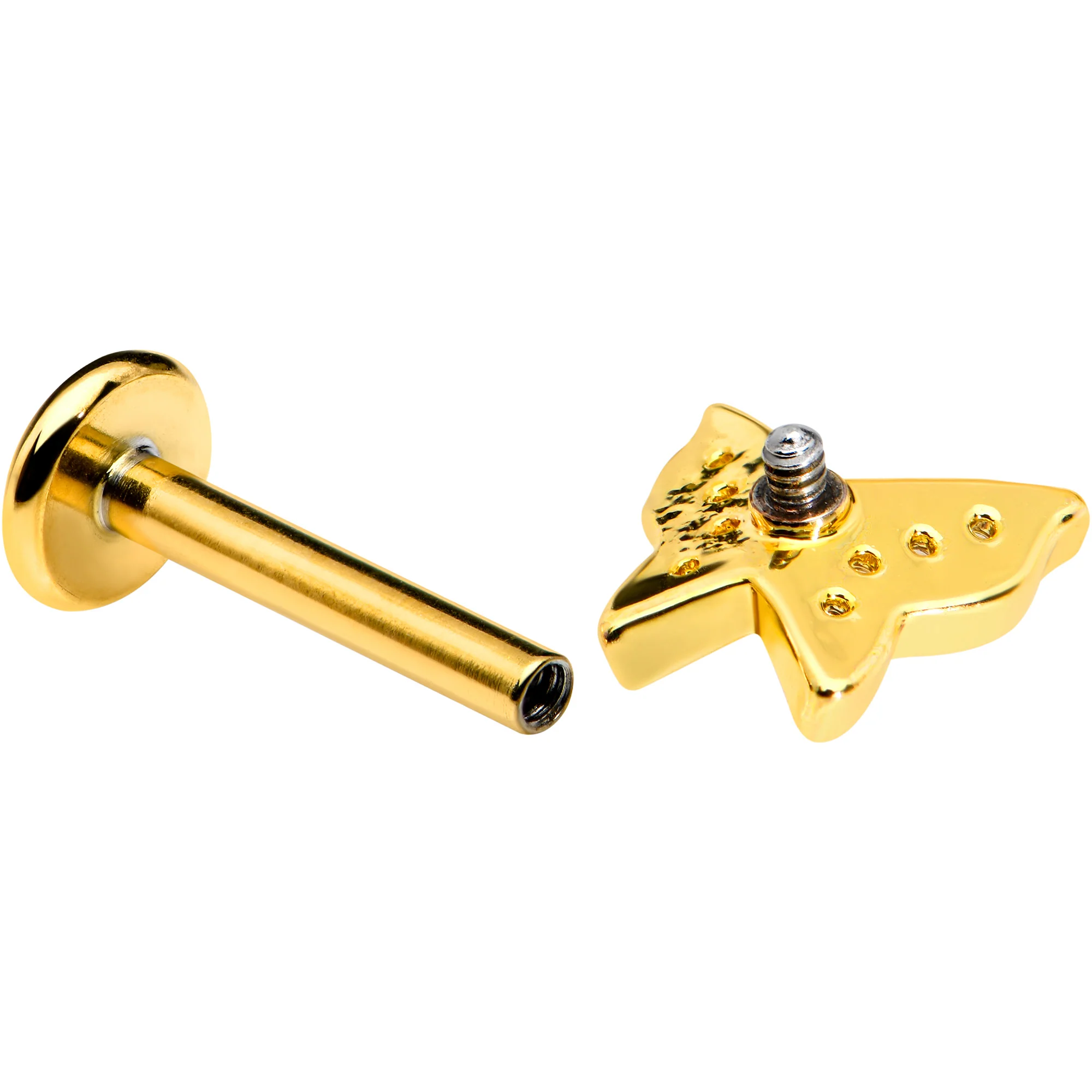 16G 5/16 Clear Gem Gold Tone Butterfly Internally Threaded Labret - Image 4
