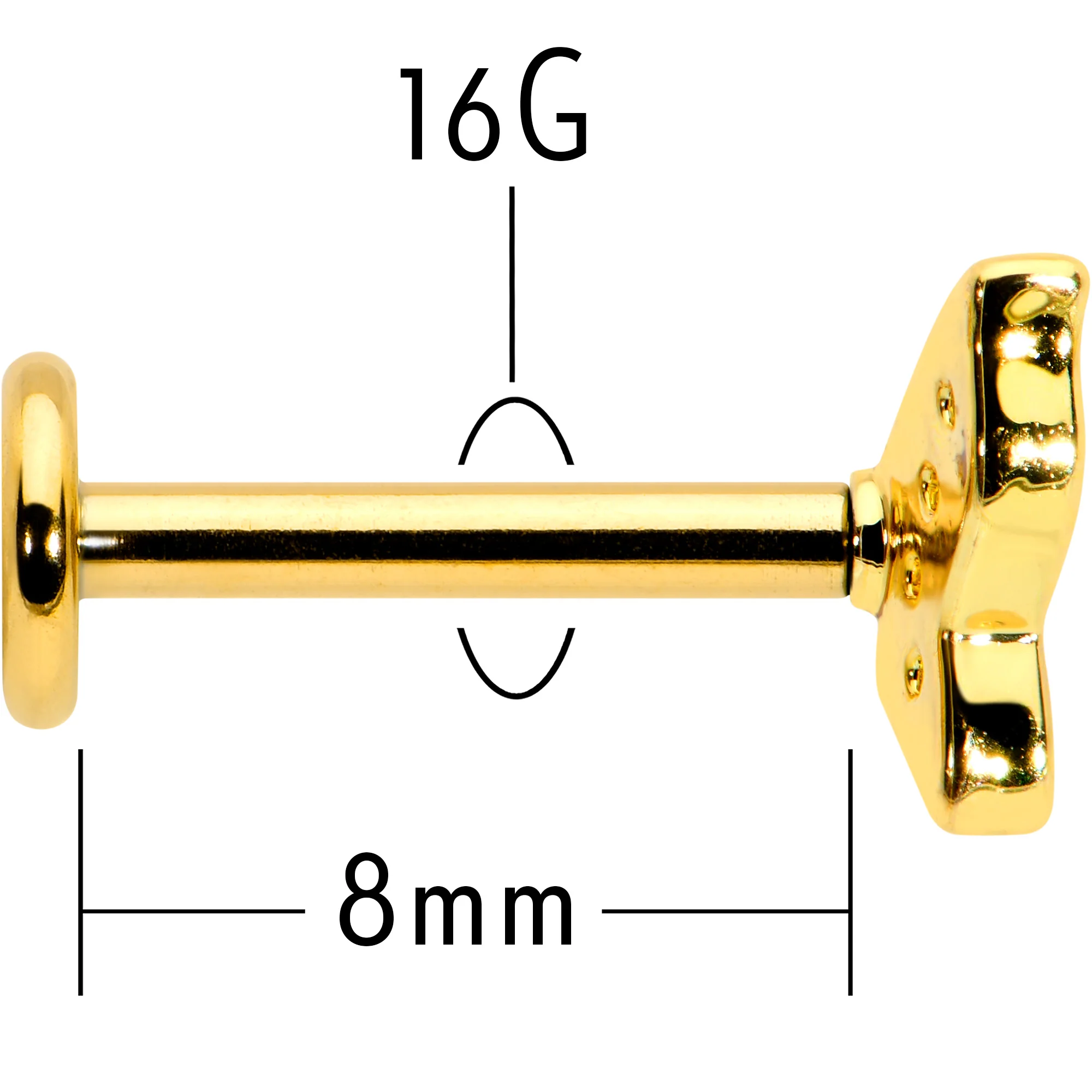 16G 5/16 Clear Gem Gold Tone Butterfly Internally Threaded Labret - Image 6