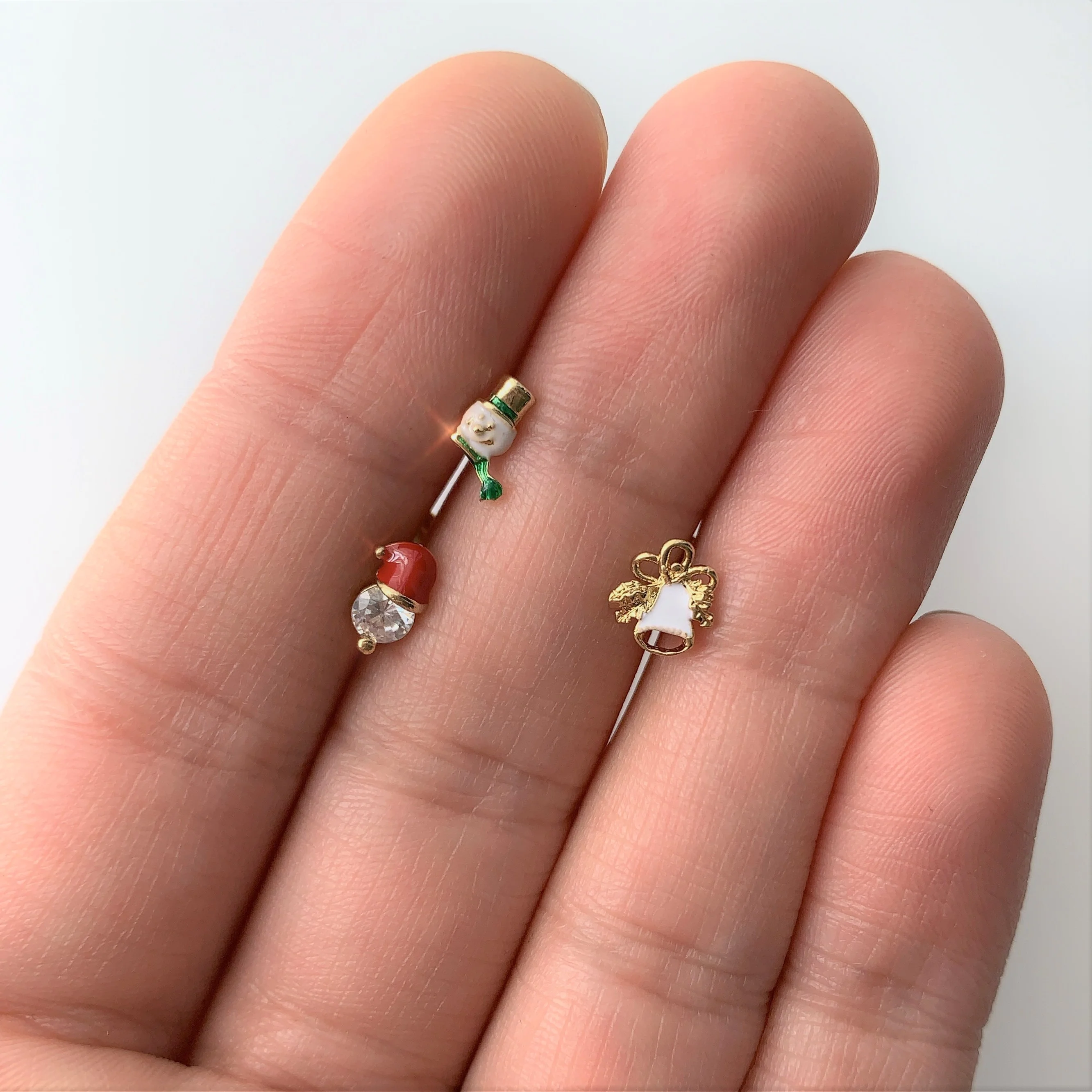 16G 5/16 Clear Gem Gold Tone Christmas Labret Monroe Tragus Set of 3 - Image 2