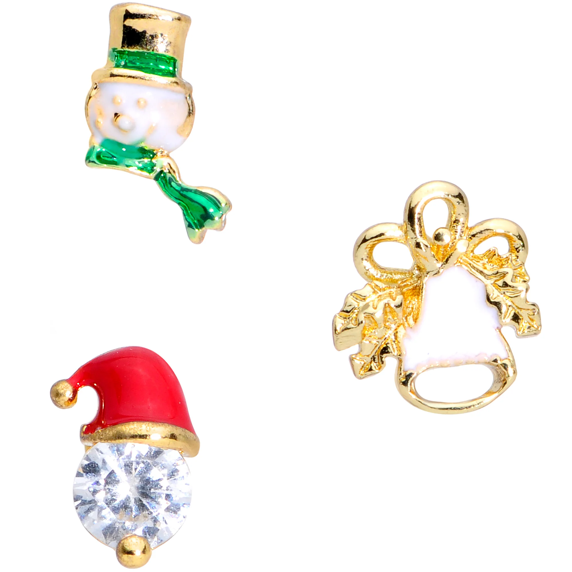 16G 5/16 Clear Gem Gold Tone Christmas Labret Monroe Tragus Set of 3 - Image 3