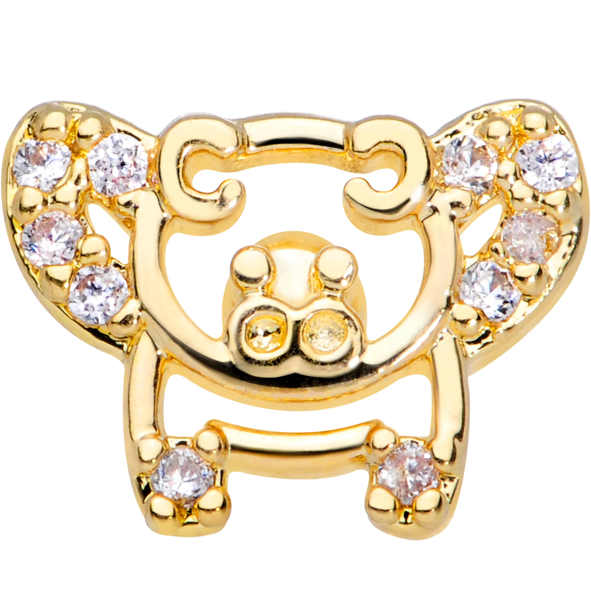 16G 5/16 Clear Gem Gold Tone Flying Pigs Labret Monroe Tragus - Image 2