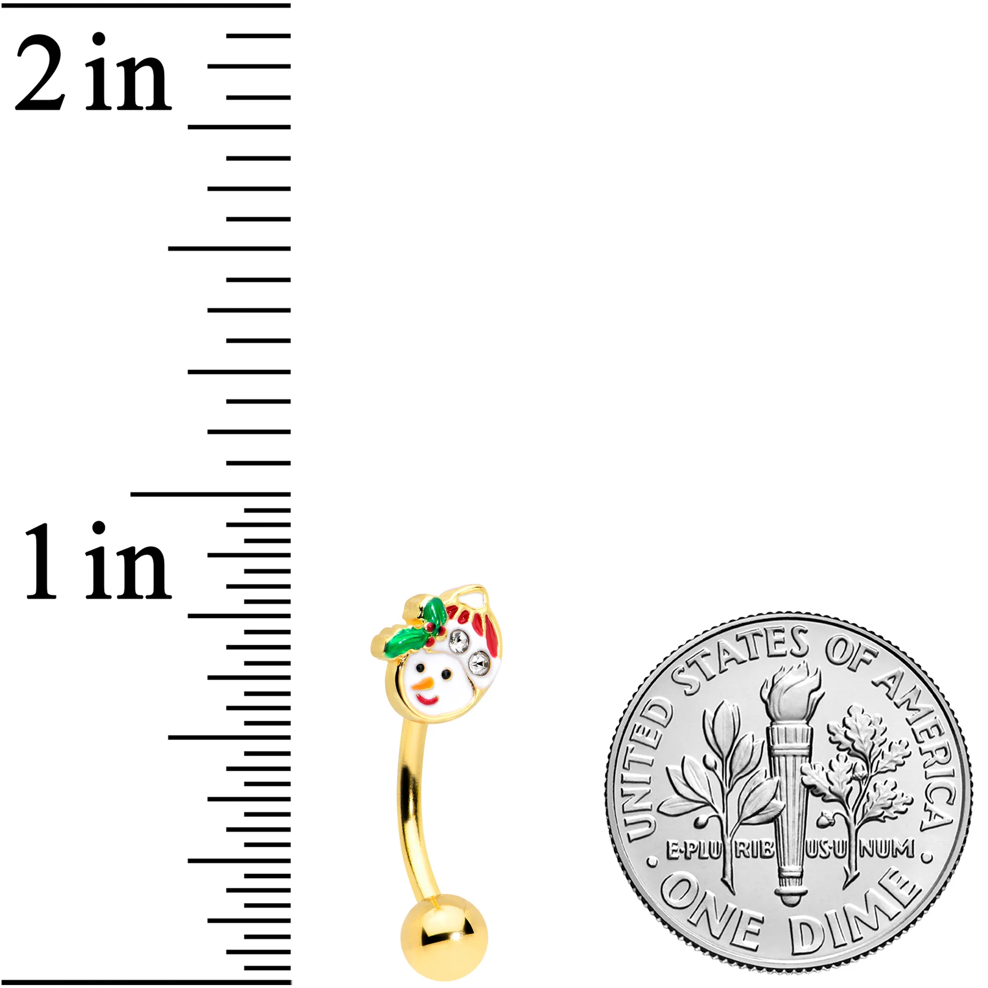 16G 5/16 Clear Gem Gold Tone Happy Snowman Curved Eyebrow Ring - Image 2