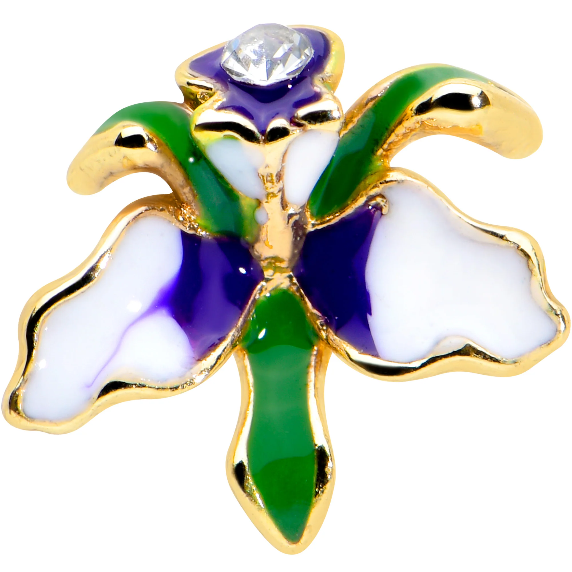 16G 5/16 Clear Gem Gold Tone Iris Flower Labret Monroe Tragus - Image 2