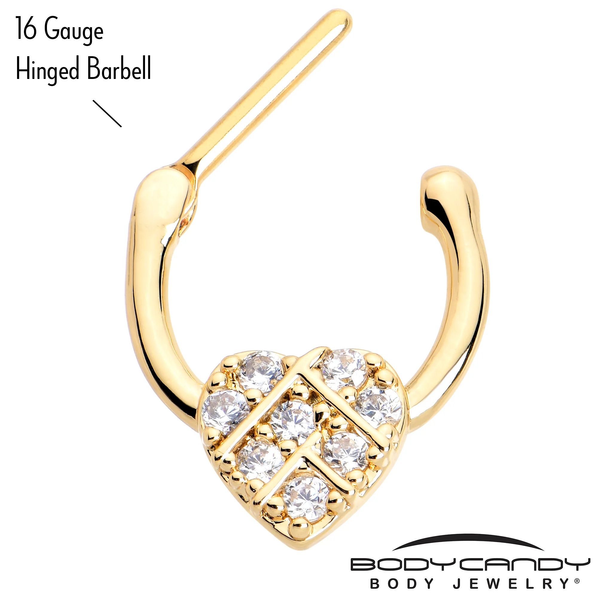 16G 5/16 Clear Gem Gold Tone Lattice Heart Cartilage Clicker - Image 3