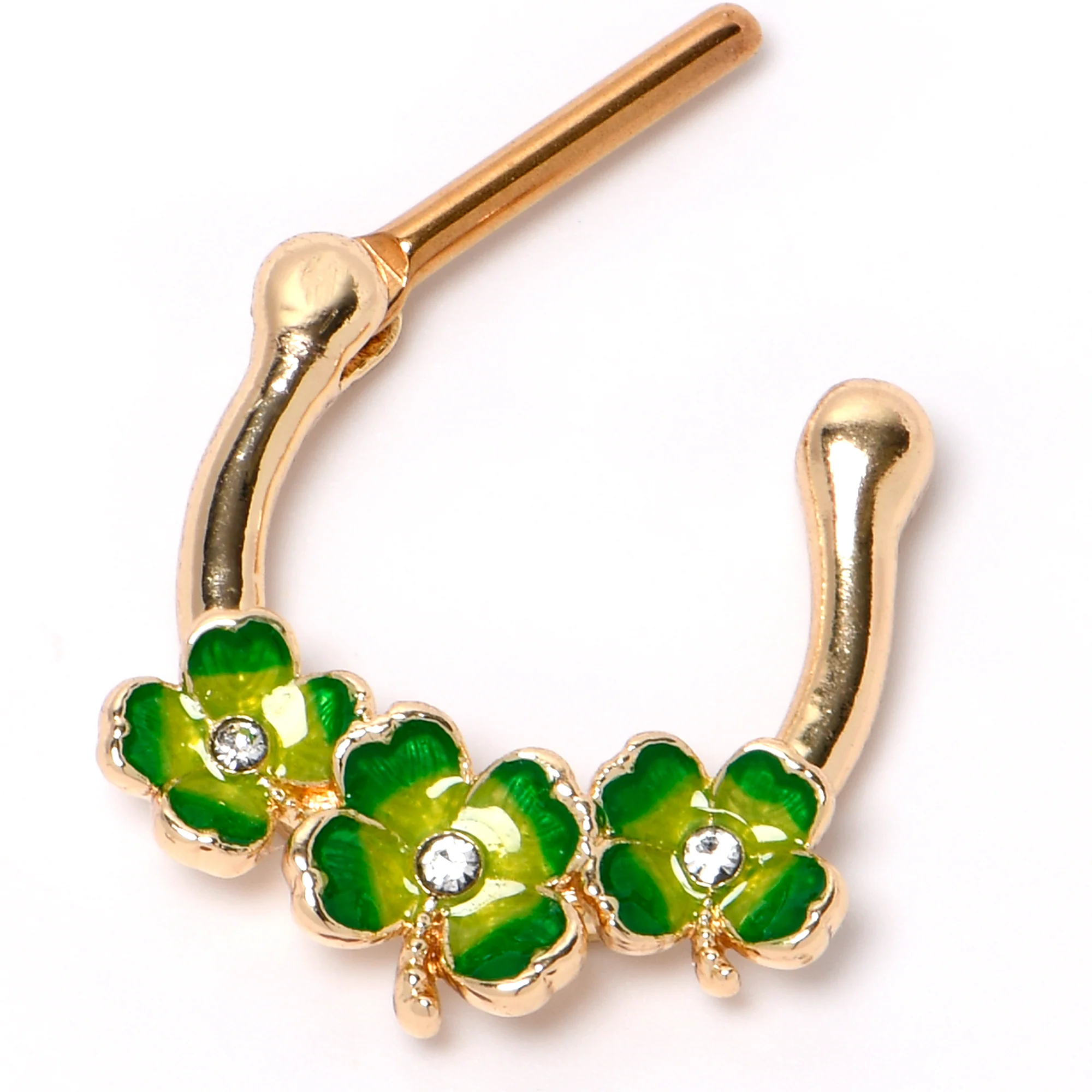 16G 5/16 Clear Gem Gold Tone Lucky Shamrock Cartilage Clicker - Image 3