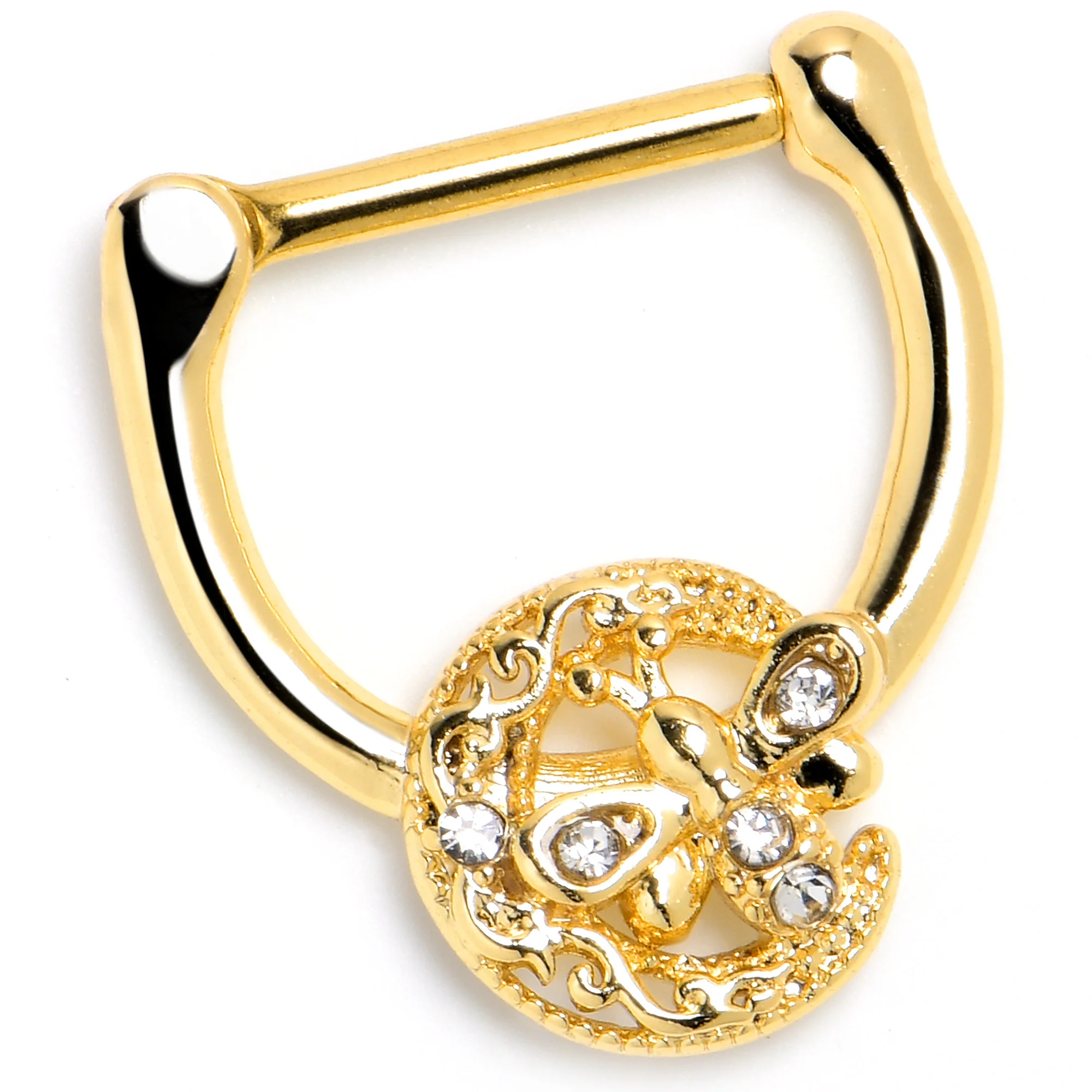 16G 5/16 Clear Gem Gold Tone Lunar Dragonfly Cartilage Clicker - Image 4