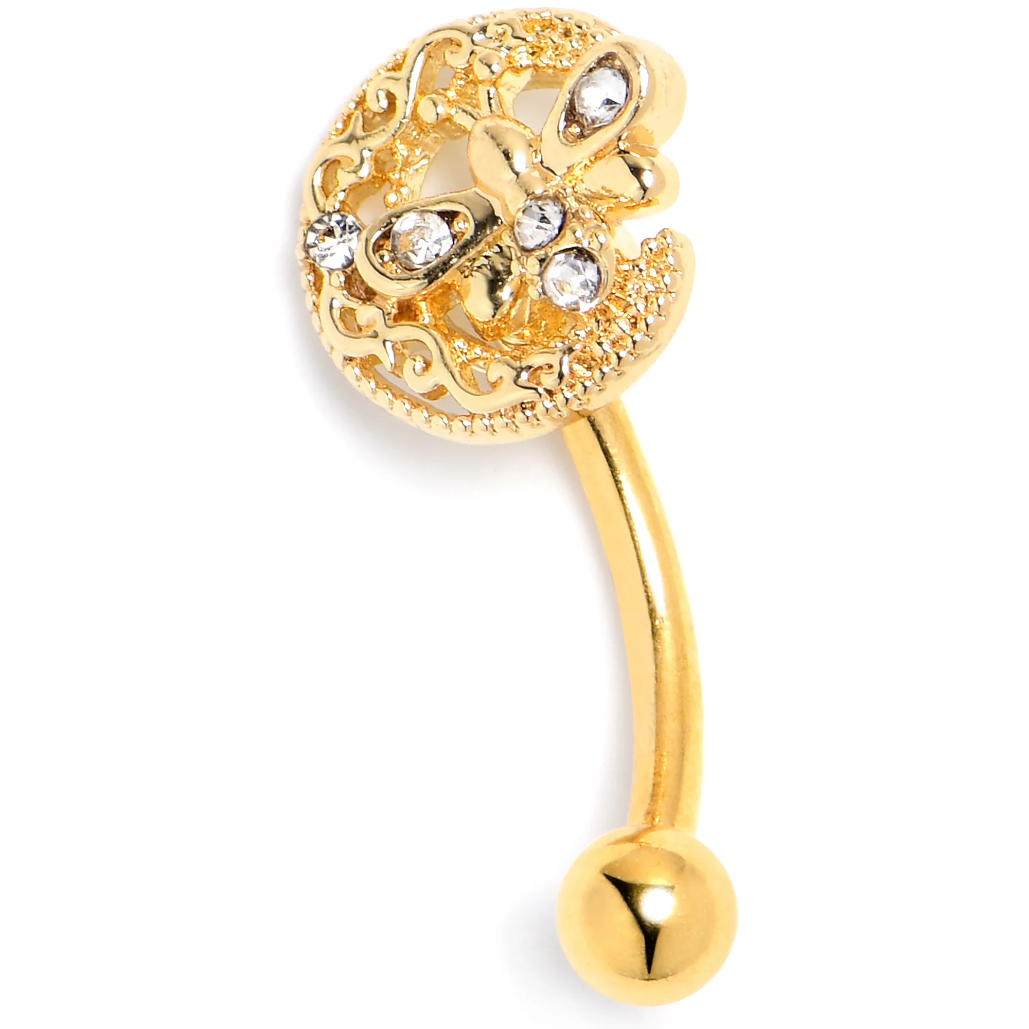 16G 5/16 Clear Gem Gold Tone Lunar Dragonfly Curved Eyebrow Ring - Image 3