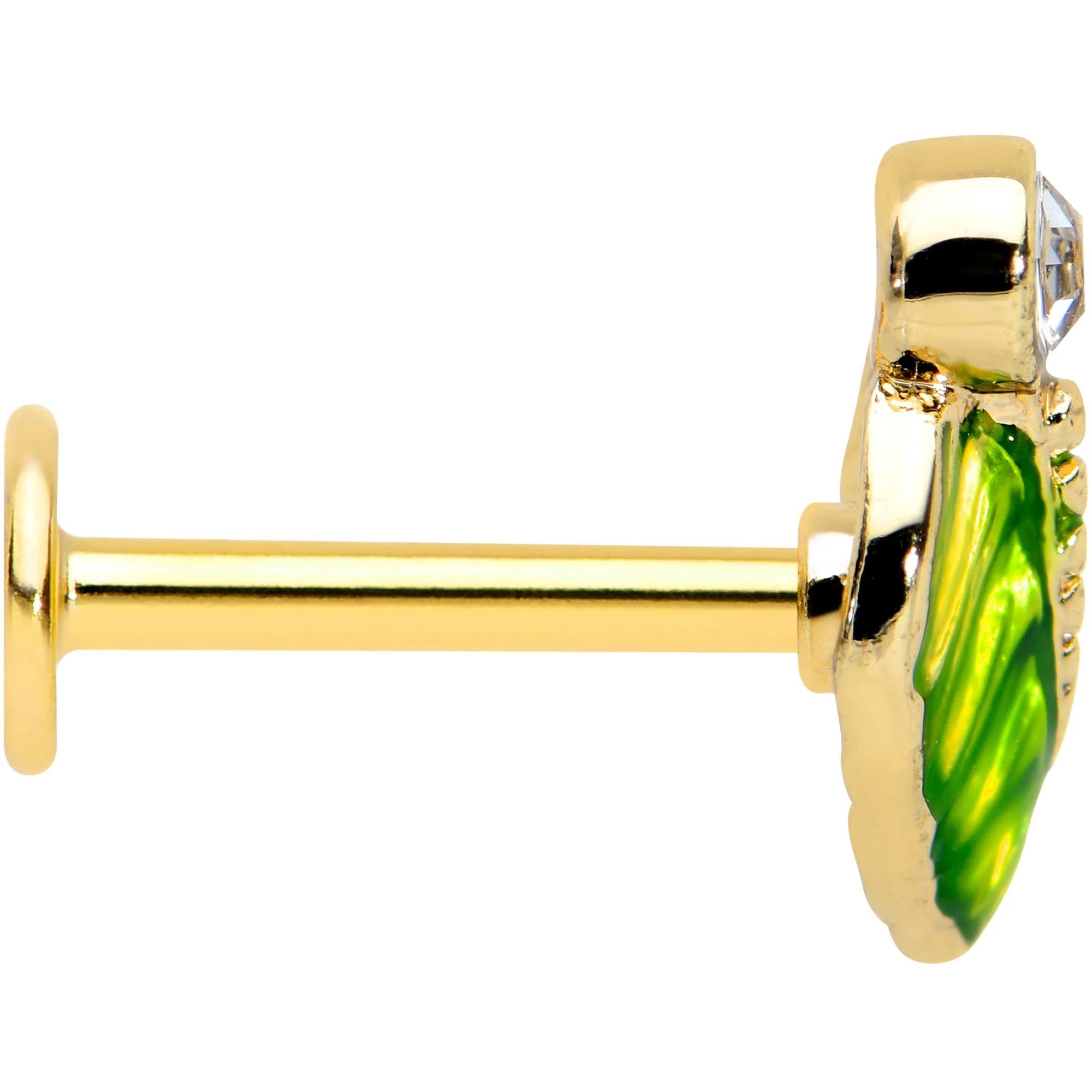 16G 5/16 Clear Gem Gold Tone Lush Green Leaf Labret Monroe Tragus - Image 3