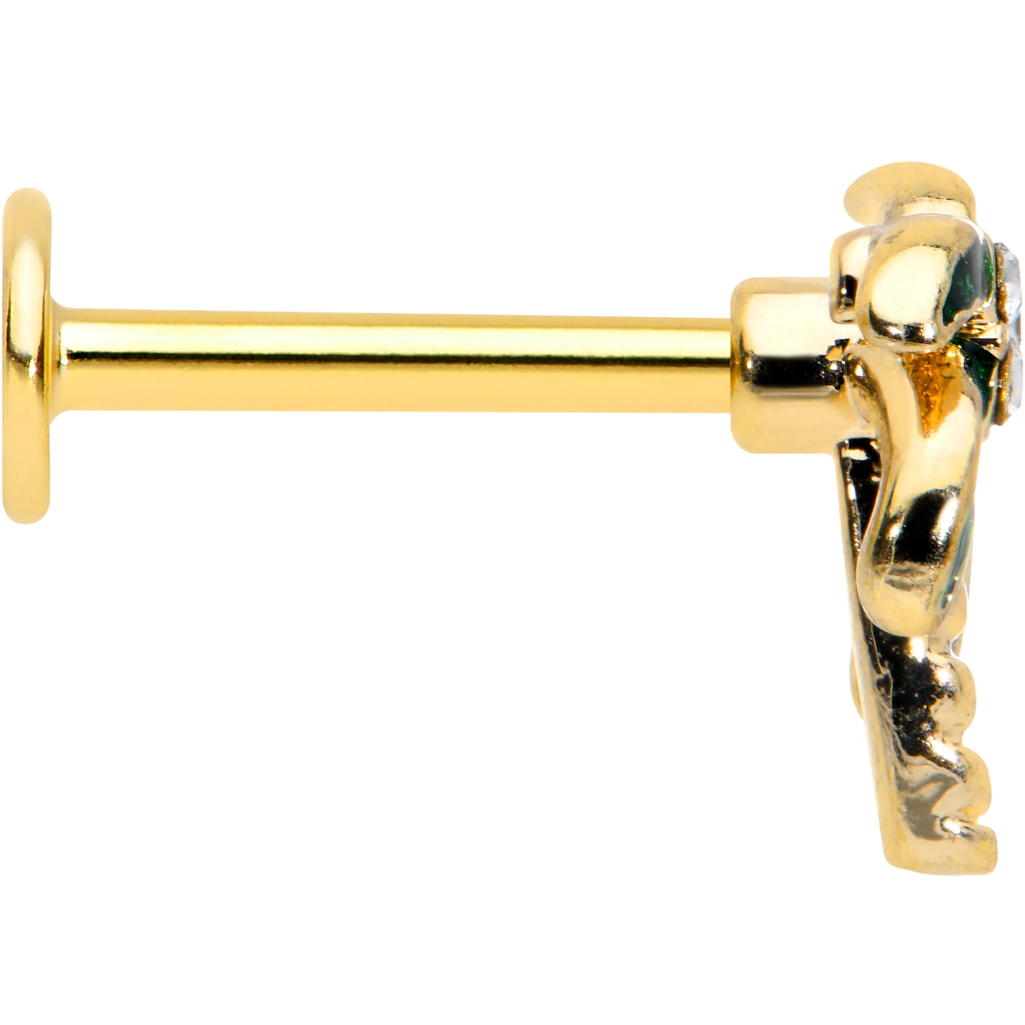 16G 5/16 Clear Gem Gold Tone Palm Tree Style Labret Monroe Tragus - Image 3