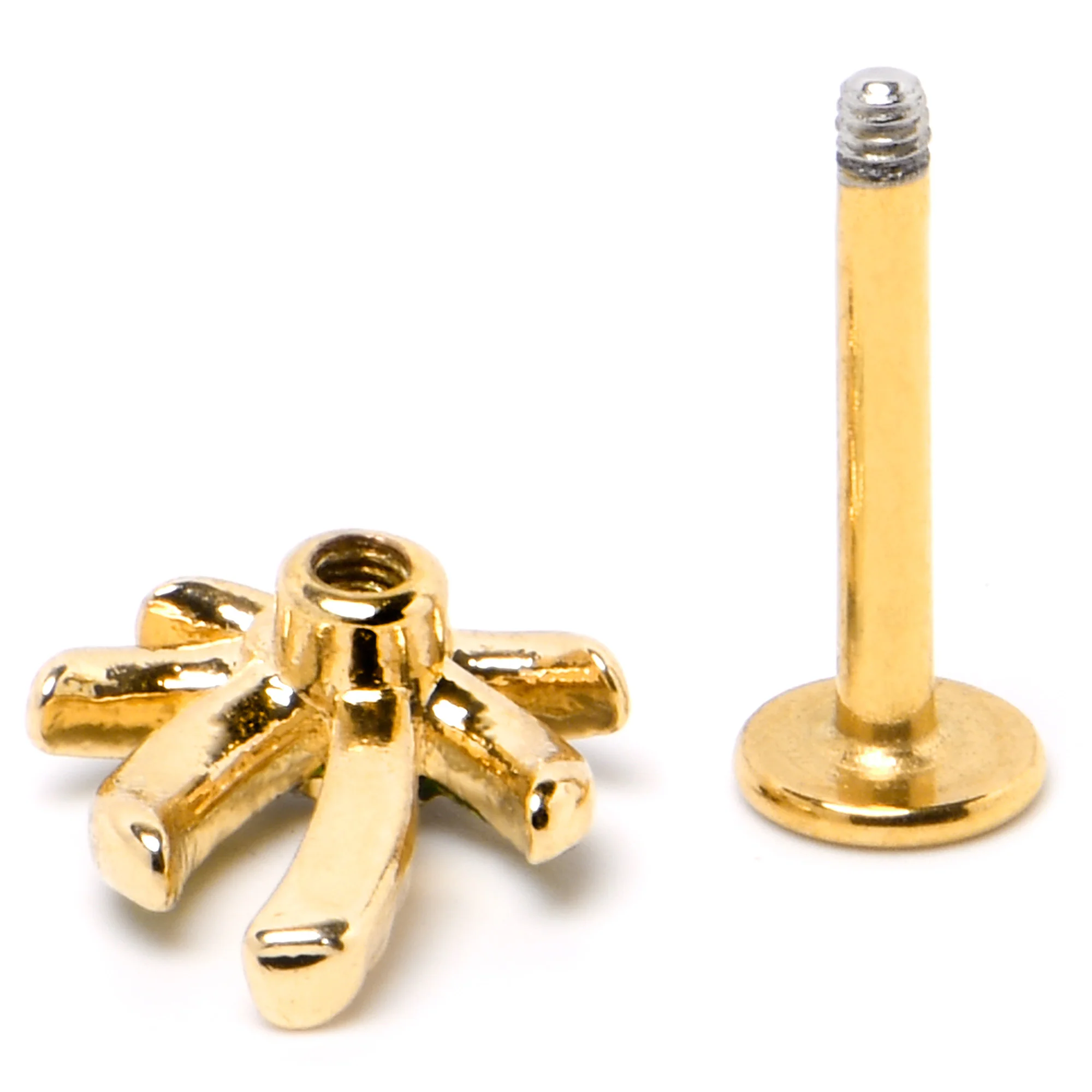 16G 5/16 Clear Gem Gold Tone Palm Tree Style Labret Monroe Tragus - Image 6