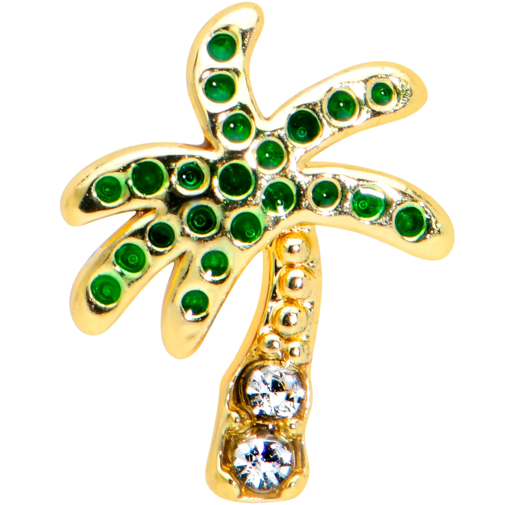 16G 5/16 Clear Gem Gold Tone Retro Palm Tree Labret Monroe Tragus - Image 2