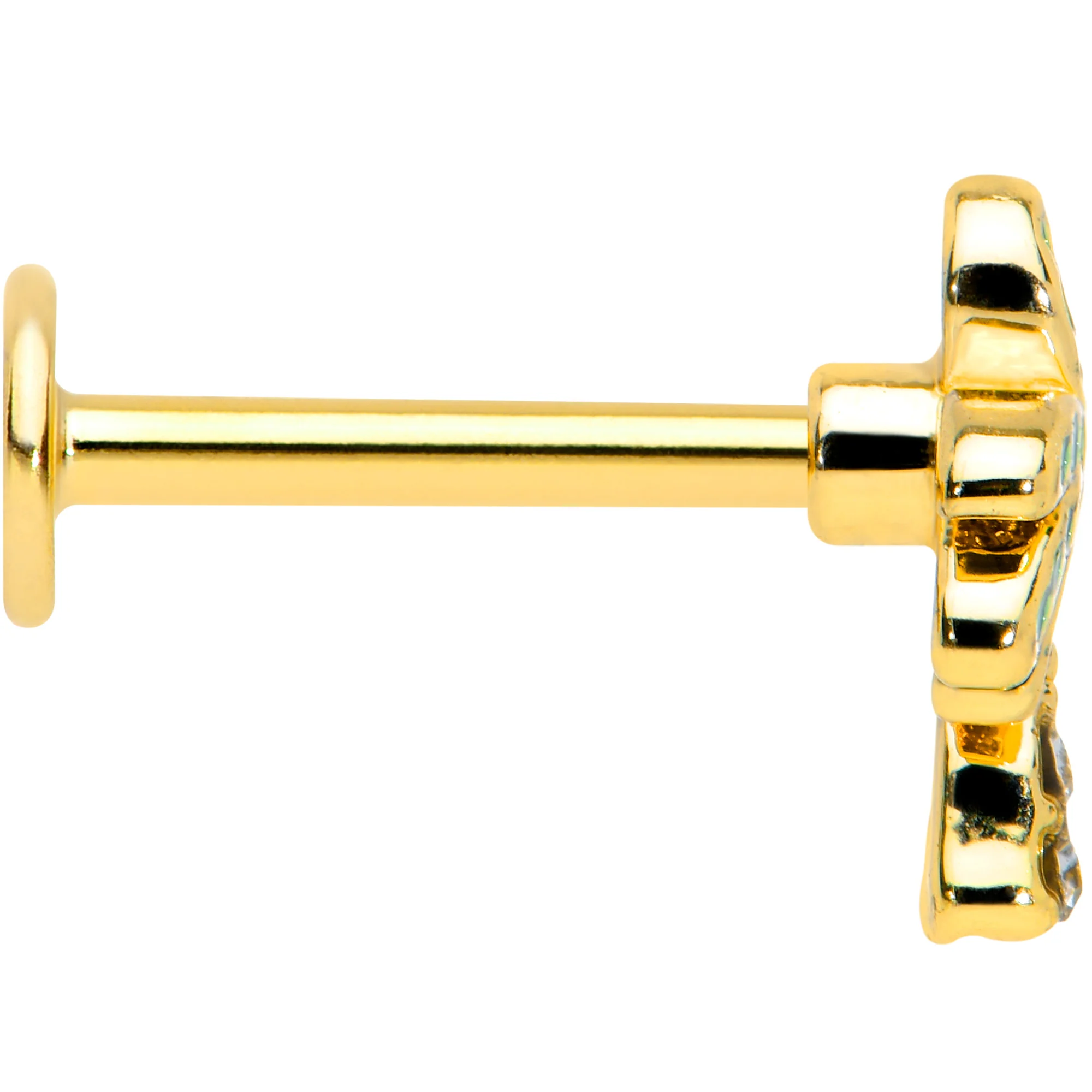 16G 5/16 Clear Gem Gold Tone Retro Palm Tree Labret Monroe Tragus - Image 3