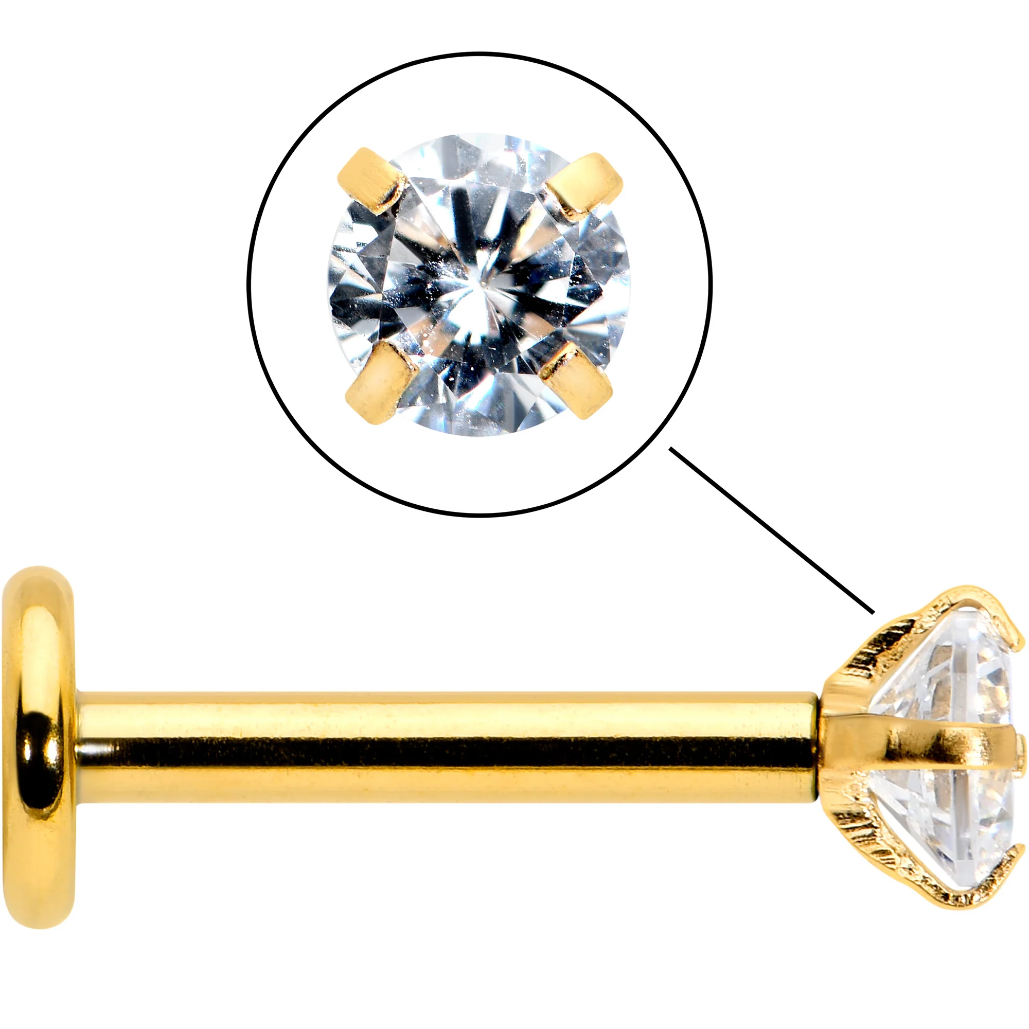 16G 5/16 Clear Gem Gold Tone Round Internal Thread Labret Tragus - Image 3