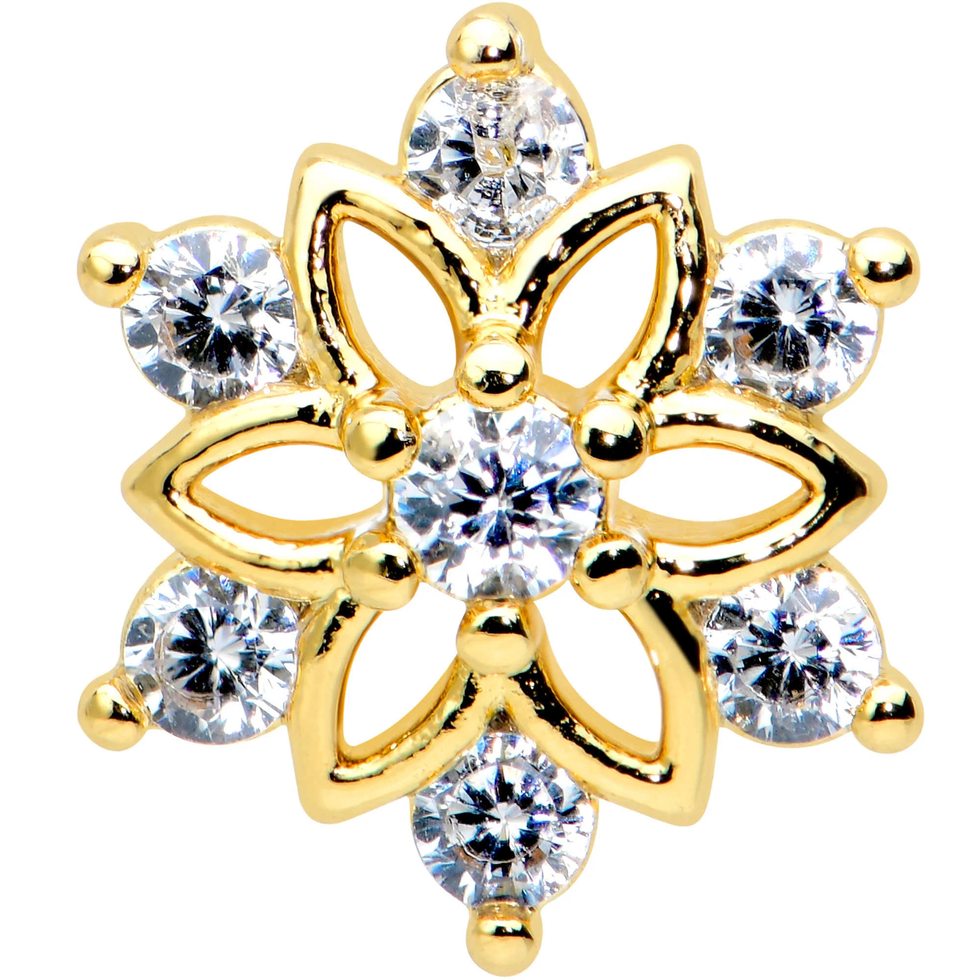 16G 5/16 Clear Gem Gold Tone Flower Snowflake Christmas Labret Tragus - Image 2