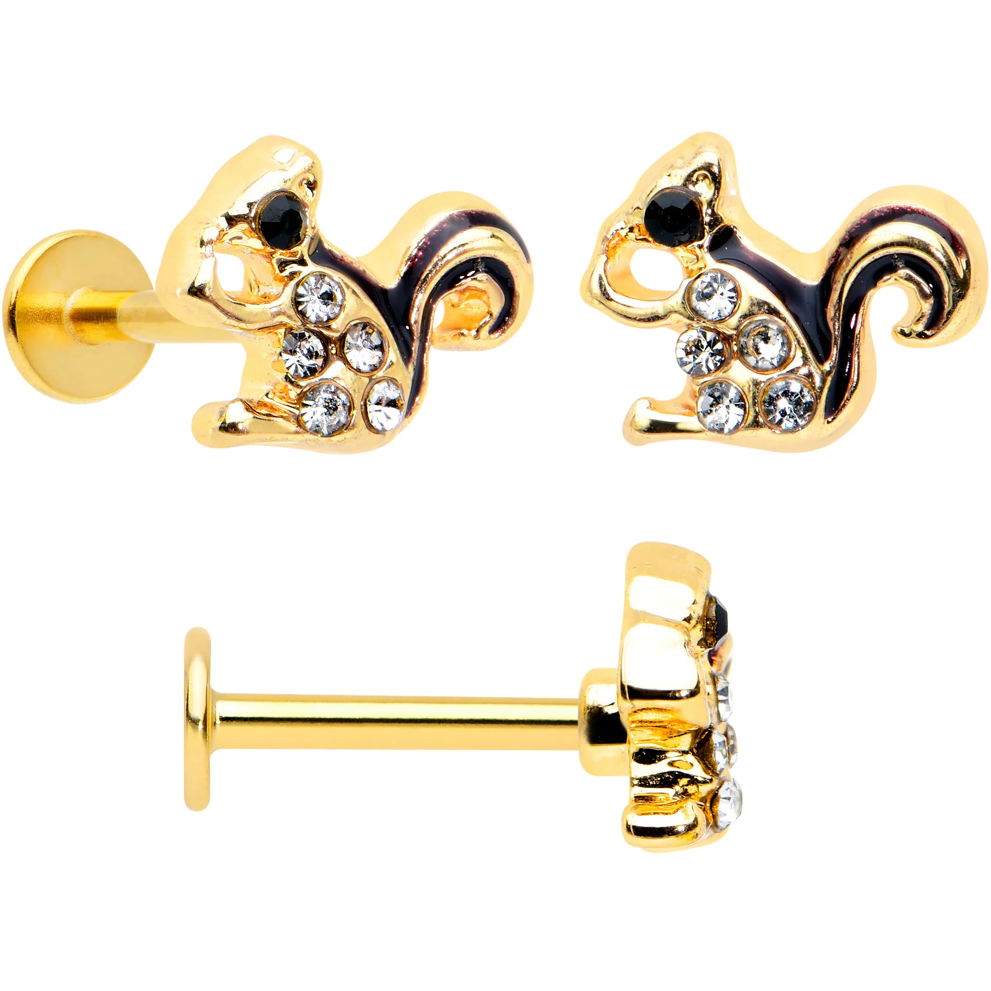 16G 5/16 Clear Gem Gold Tone Squirrel Leaf Labret Tragus Set of 3 - Image 2