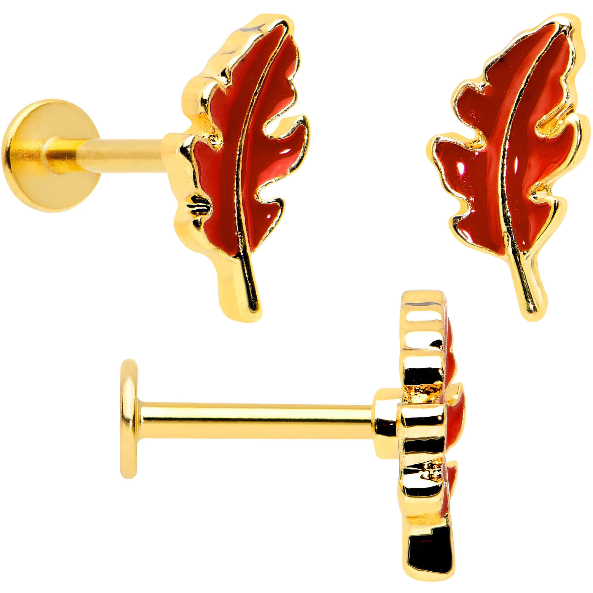 16G 5/16 Clear Gem Gold Tone Squirrel Leaf Labret Tragus Set of 3 - Image 3