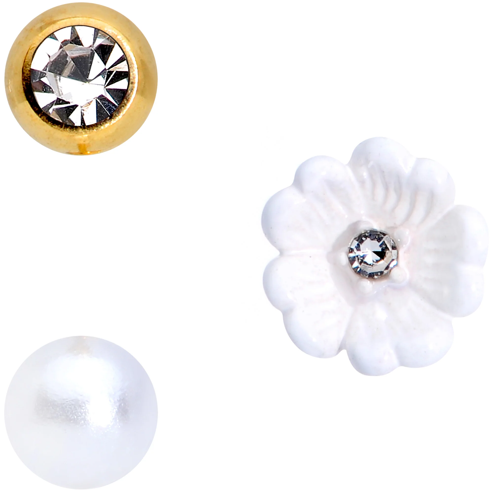 16G 5/16 Clear Gem Gold Tone Flower Labret Tragus Set of 3 - Image 2