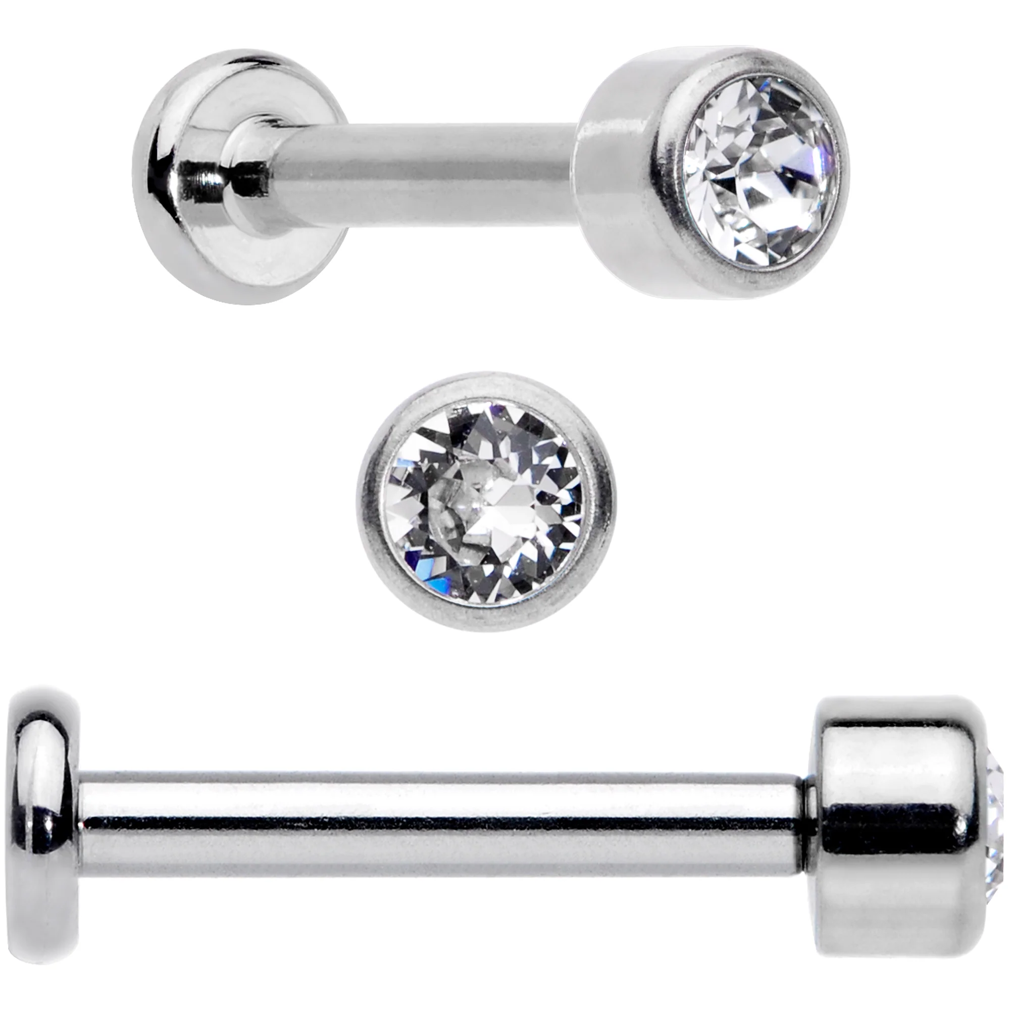 16G 5/16 Clear Gem Grade 23 Titanium Internally Threaded Labret - Image 3