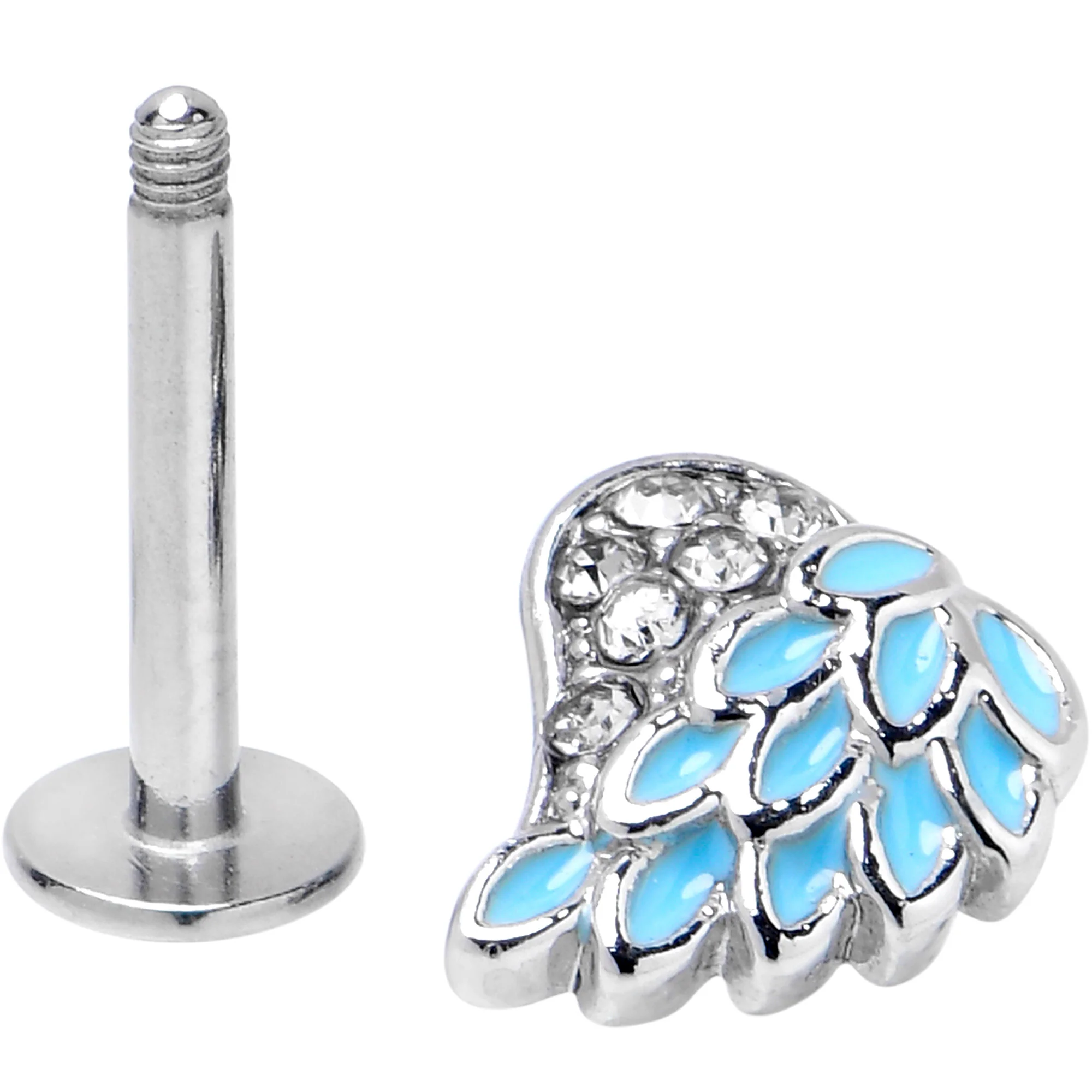 16G 5/16 Clear Gem Heavenly Heart Angel Wing Blue Labret Tragus - Image 4