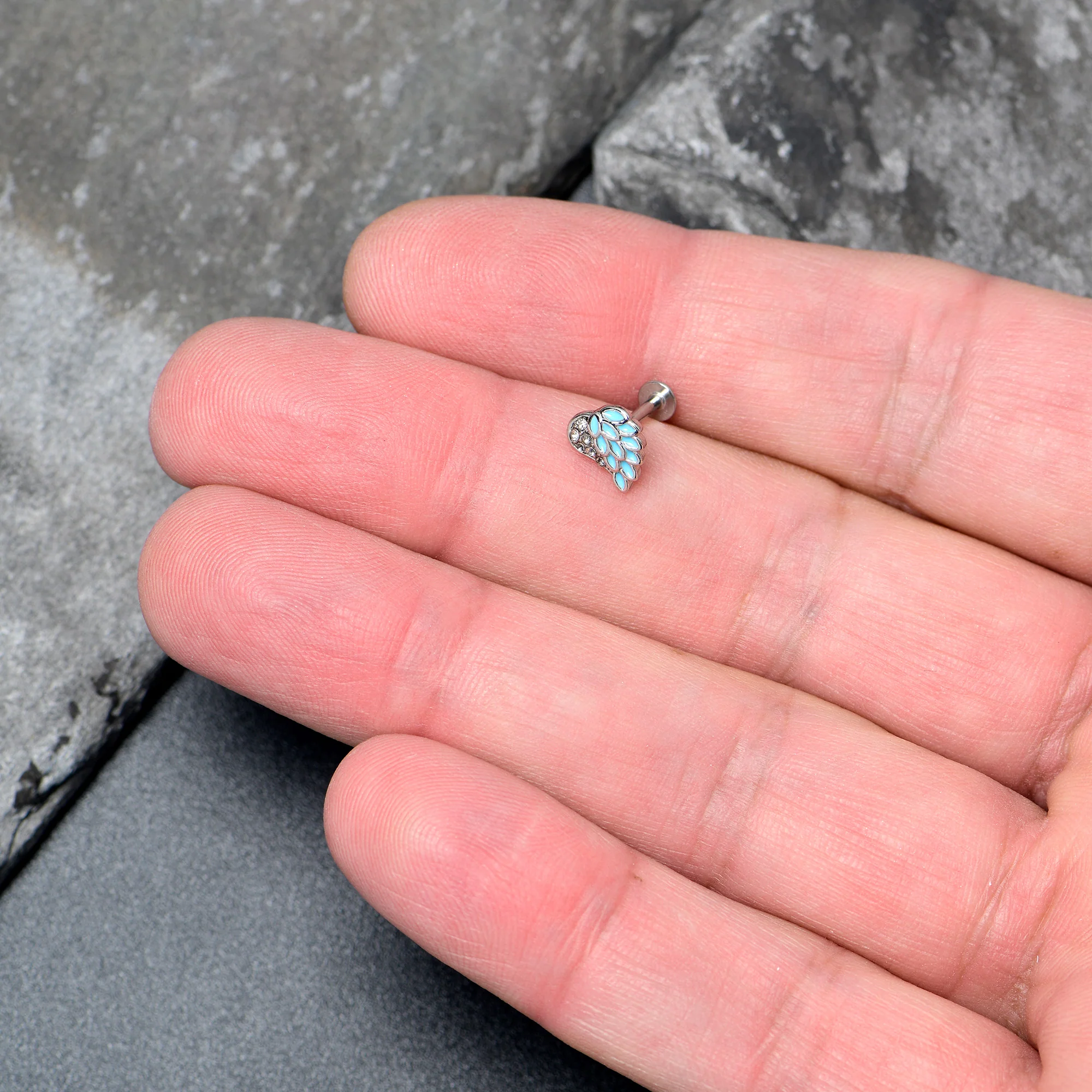16G 5/16 Clear Gem Heavenly Heart Angel Wing Blue Labret Tragus - Image 5